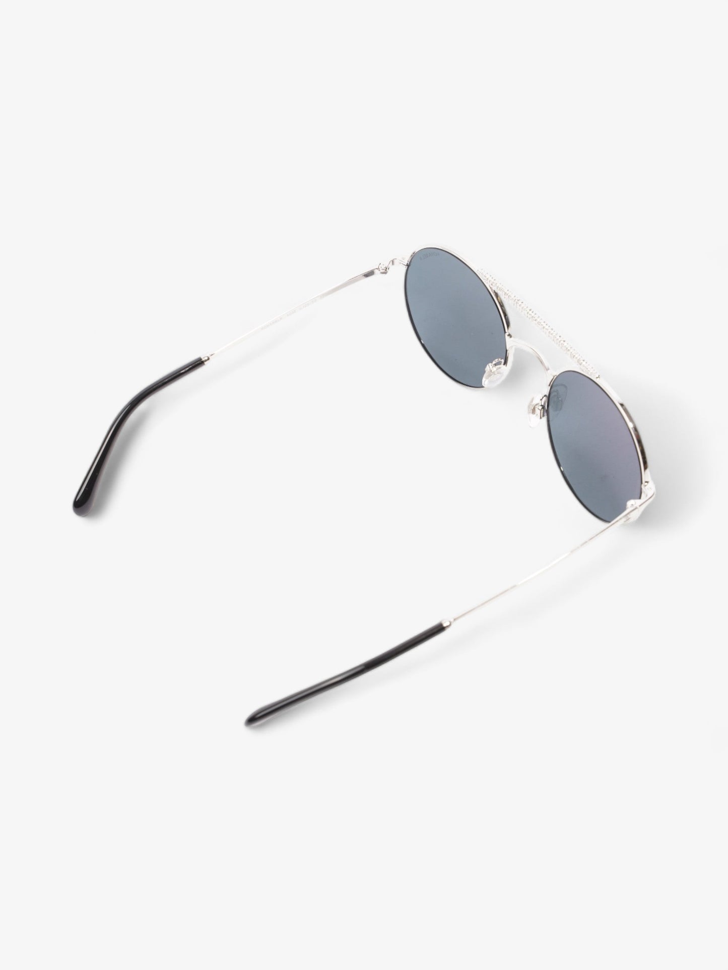 Chanel Round Sunglasses Silver Acetate 140mm