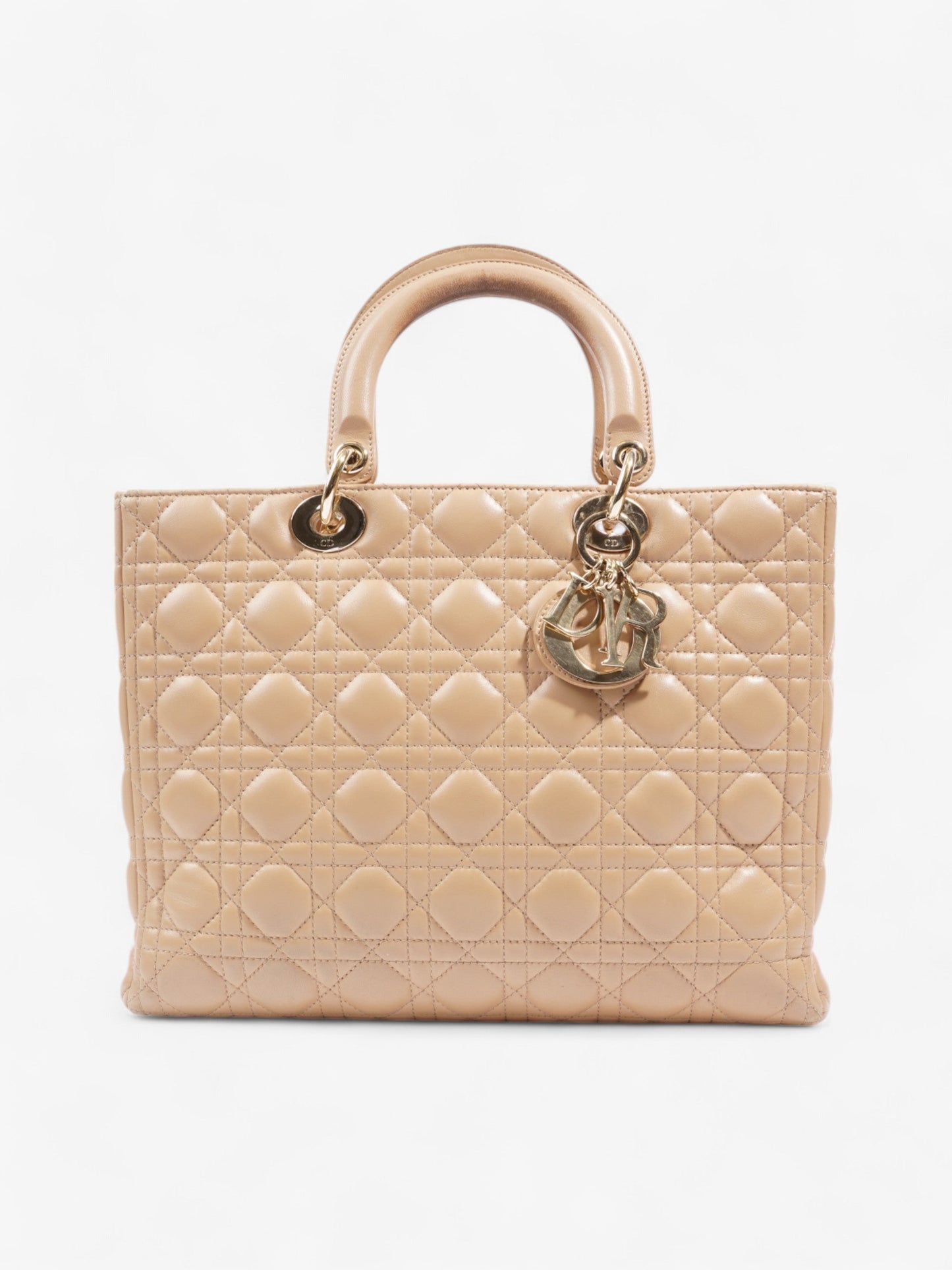 Christian Dior Lady Dior Beige Lambskin Leather Large