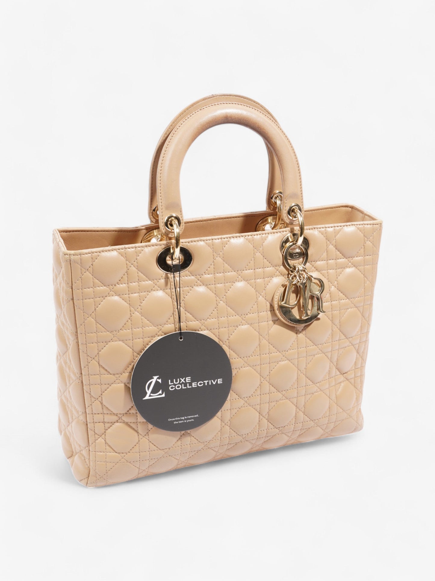 Christian Dior Lady Dior Beige Lambskin Leather Large