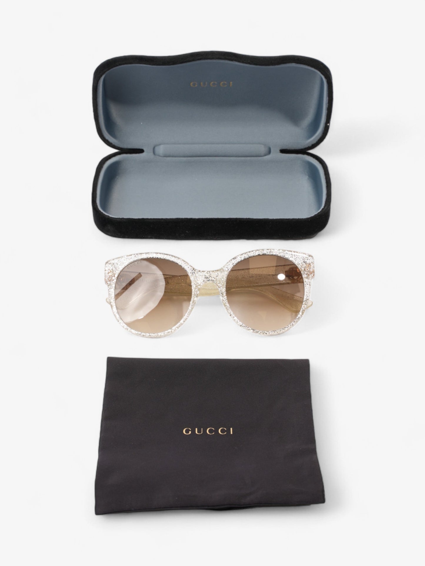 Gucci Sunglasses GG0035S Silver Glitter Acetate 140mm