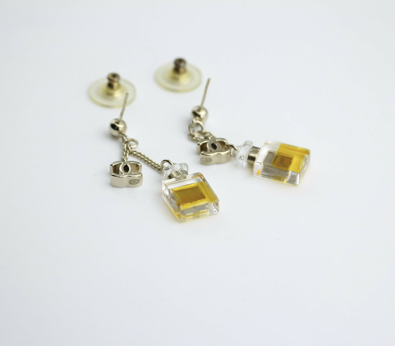 Chanel Vintage 08A Acrylic Perfume Bottle Stud Earrings