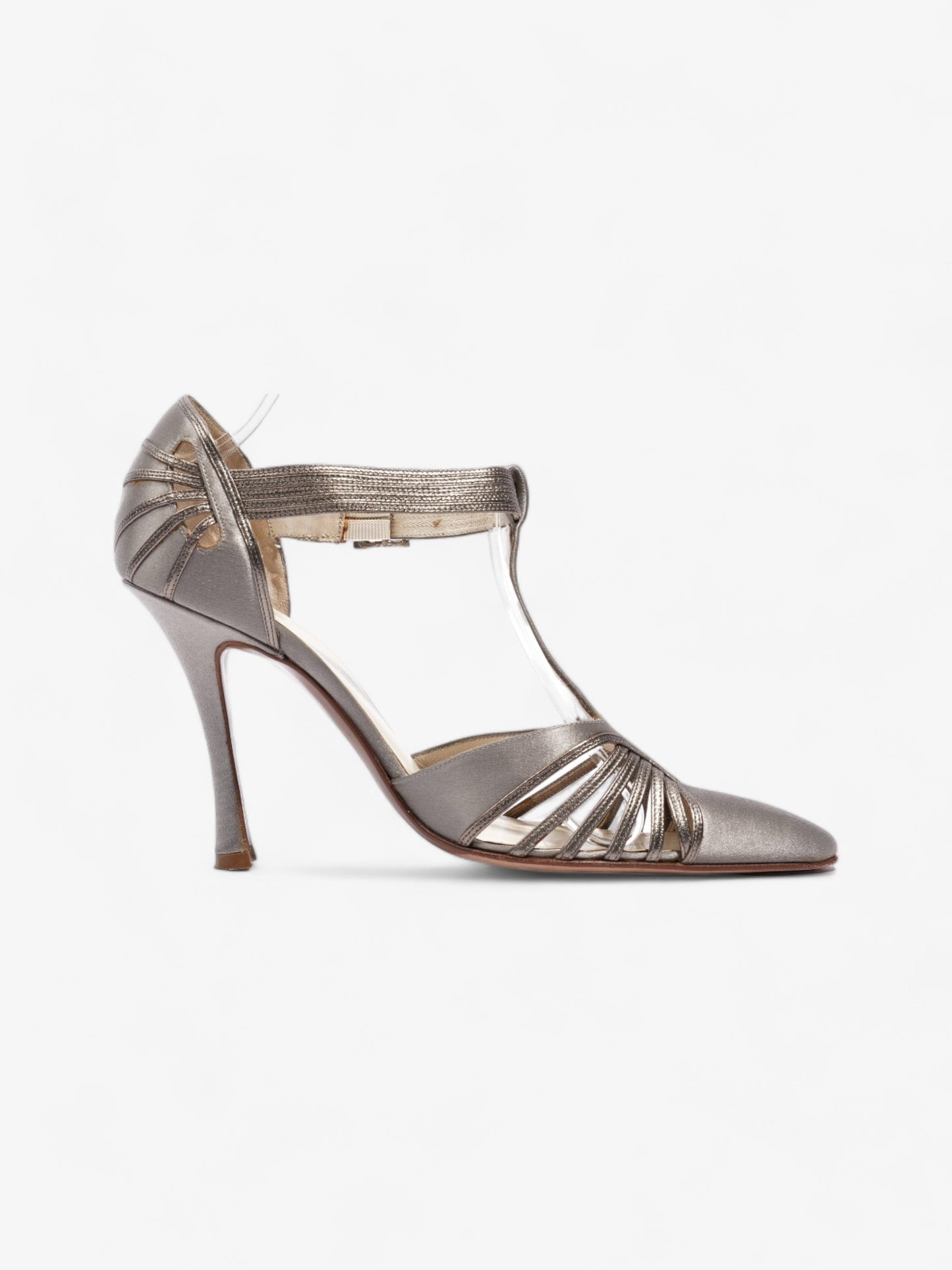 Christian Dior Strappy Pointed Heel 100mm Grey Satin EU 37.5 UK 4.5