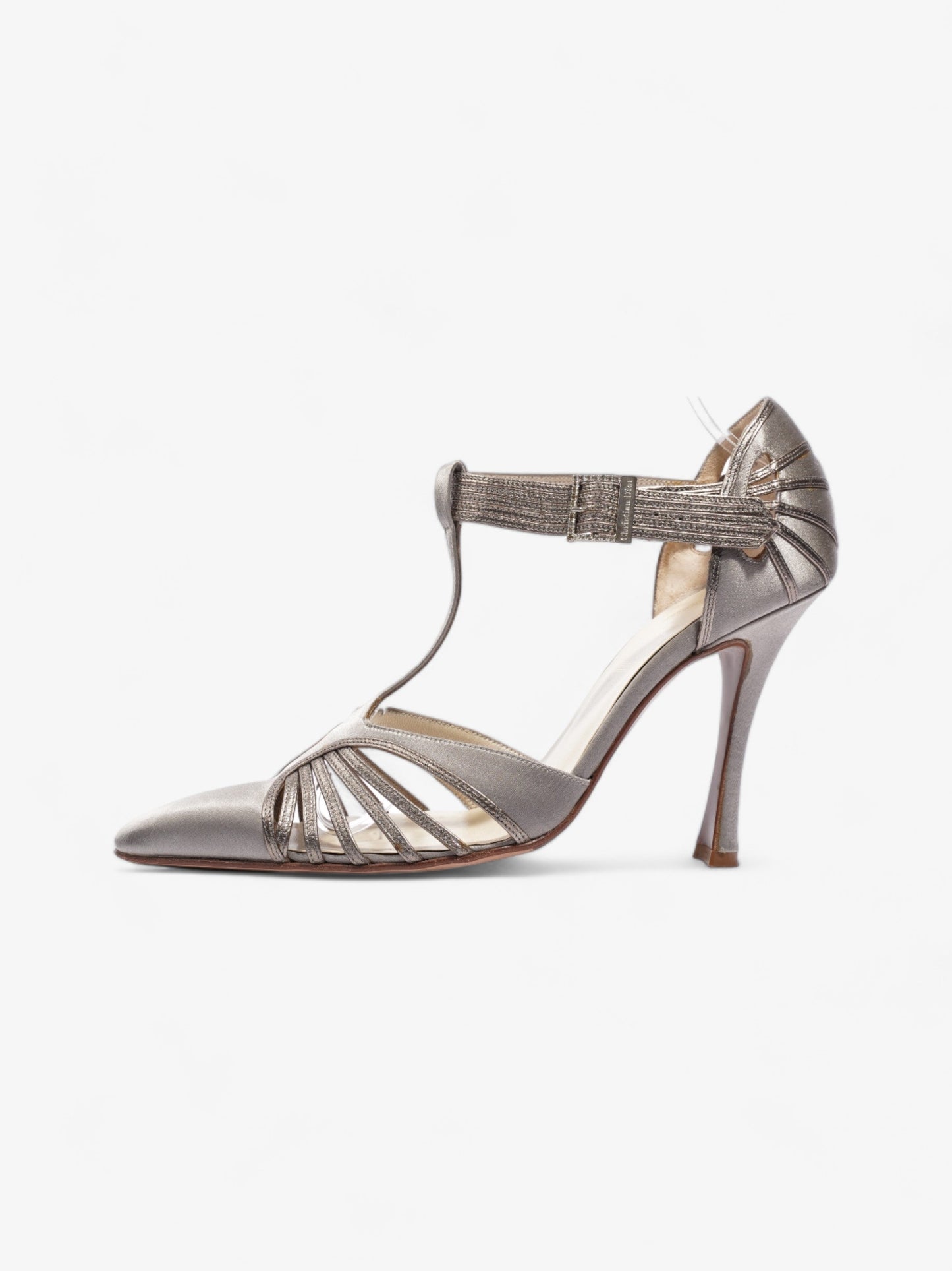 Christian Dior Strappy Pointed Heel 100mm Grey Satin EU 37.5 UK 4.5