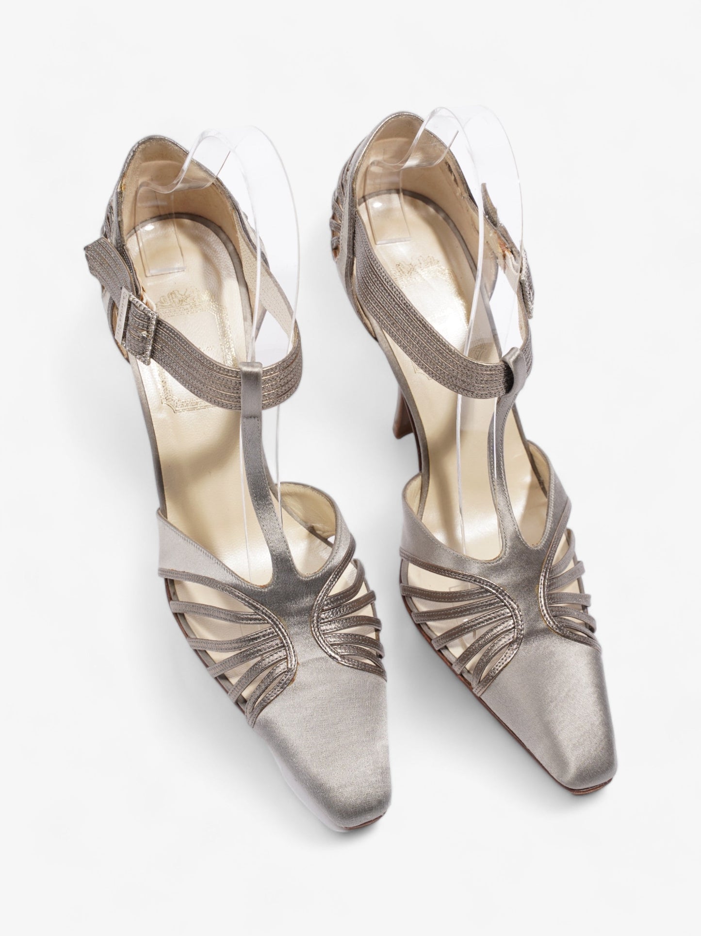 Christian Dior Strappy Pointed Heel 100mm Grey Satin EU 37.5 UK 4.5