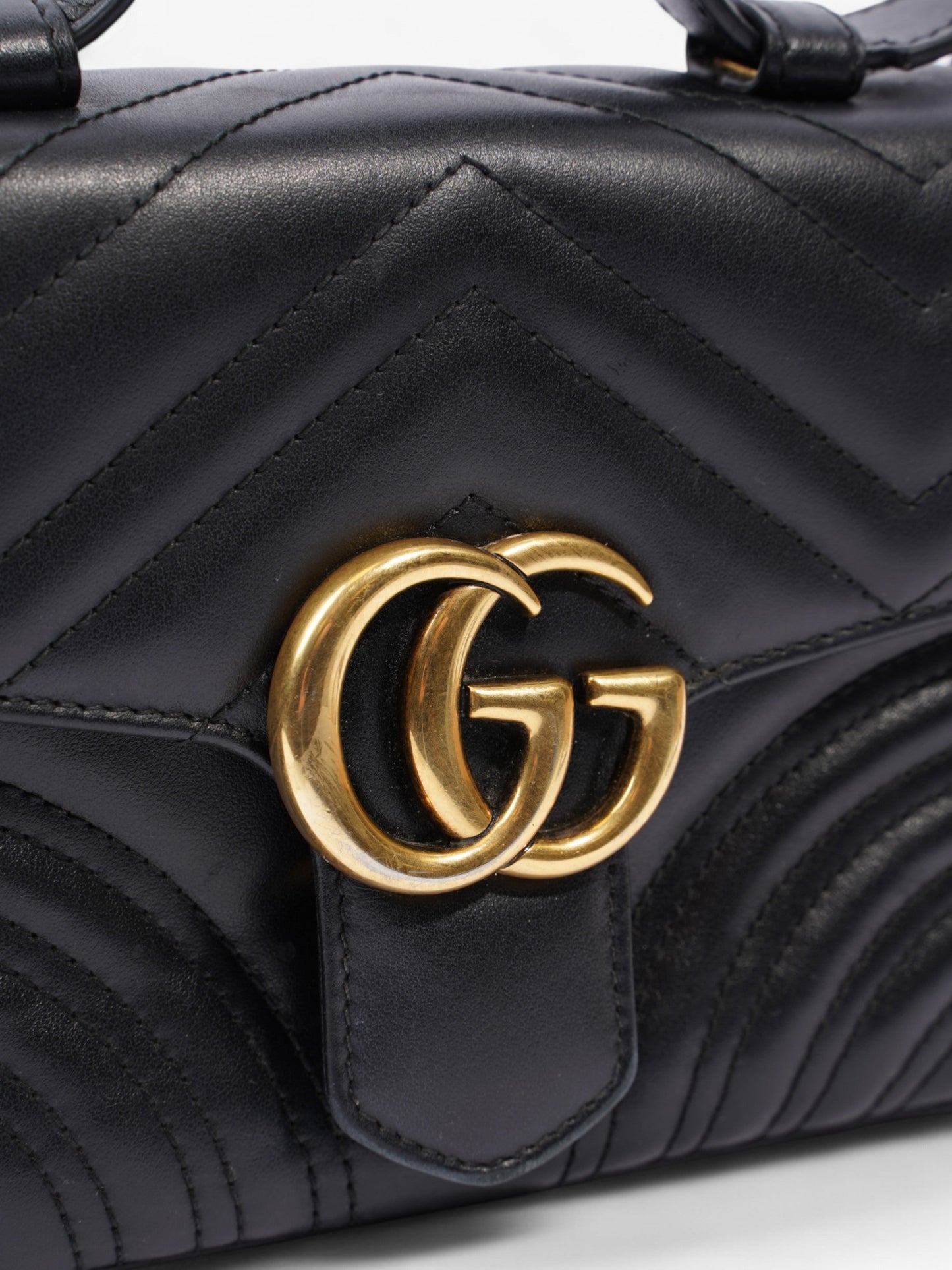 Gucci GG Marmont Top Handle Bag Black Matelasse Leather Mini