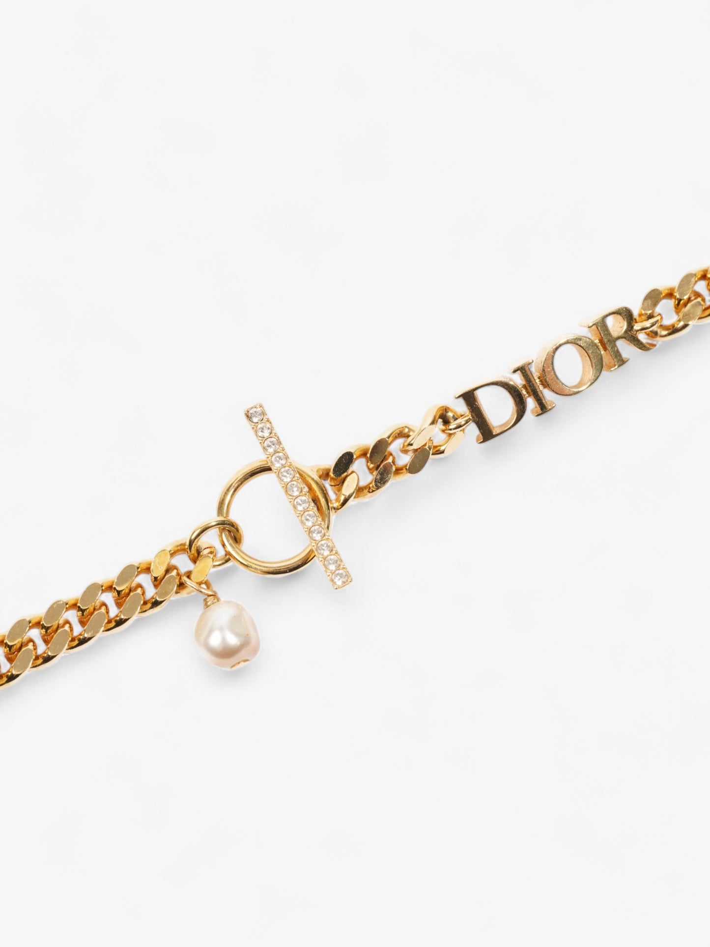 Christian Dior Dior Pearl Detailed Necklace Gold Base Metal