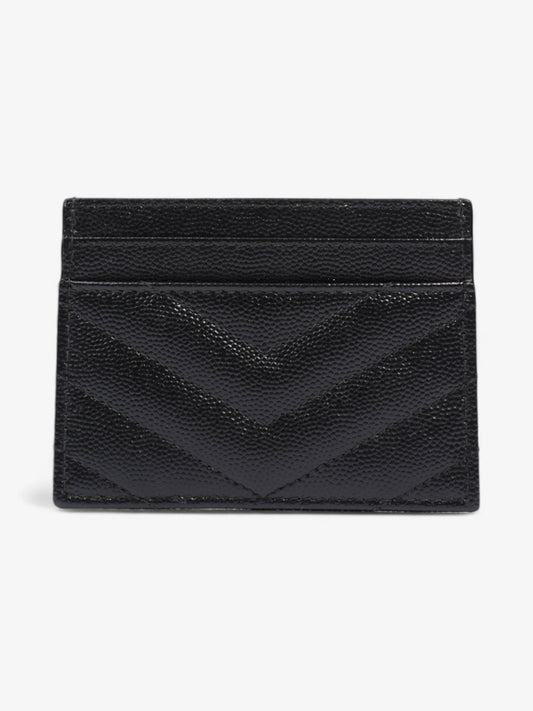 Saint Laurent Cassandre Card Holder Black / Silver Grained Leather