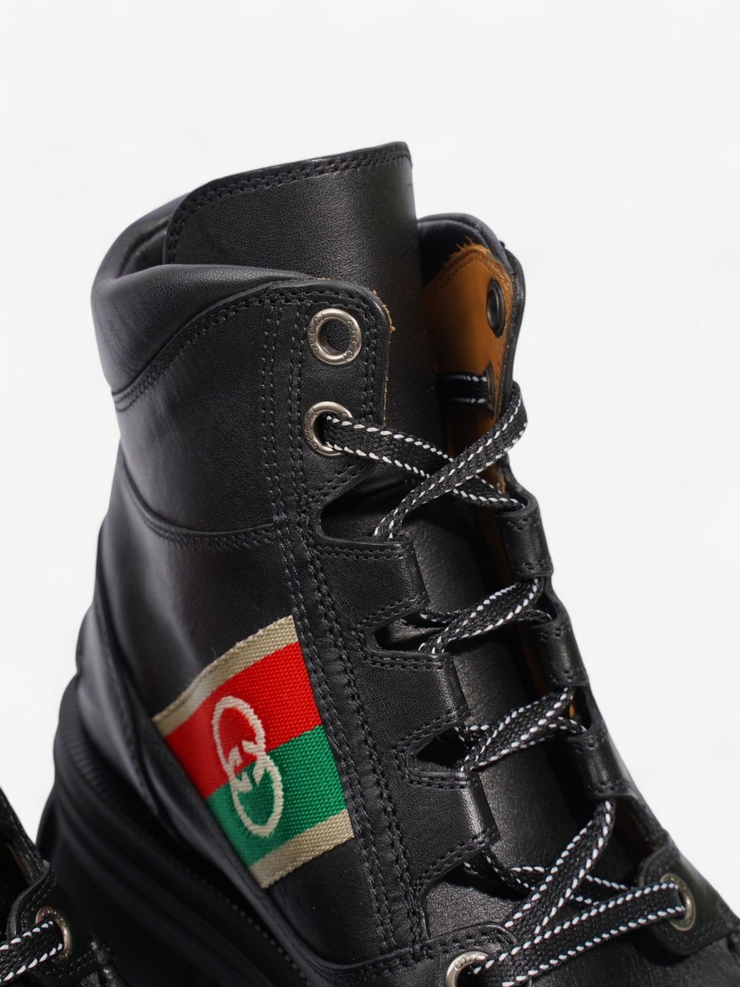 Gucci Interlocking GG Ankle Boots 65 Black / Red / Green Leather EU 42 UK 9