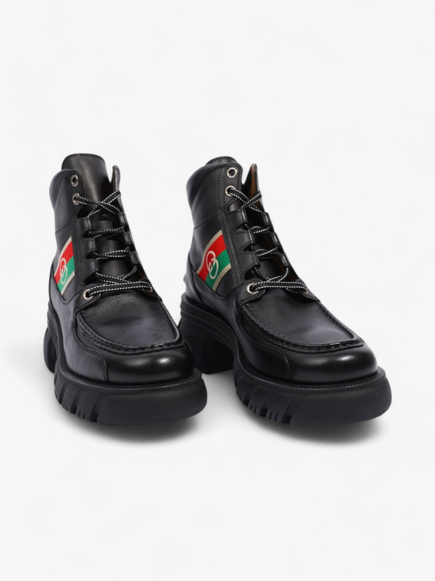 Gucci Interlocking GG Ankle Boots 65 Black / Red / Green Leather EU 42 UK 9