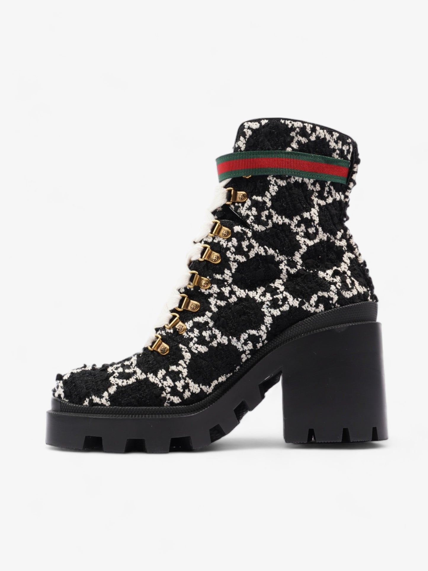 Gucci Lace Up Ankle Boots 90mm Black / White Tweed EU 41 UK 7