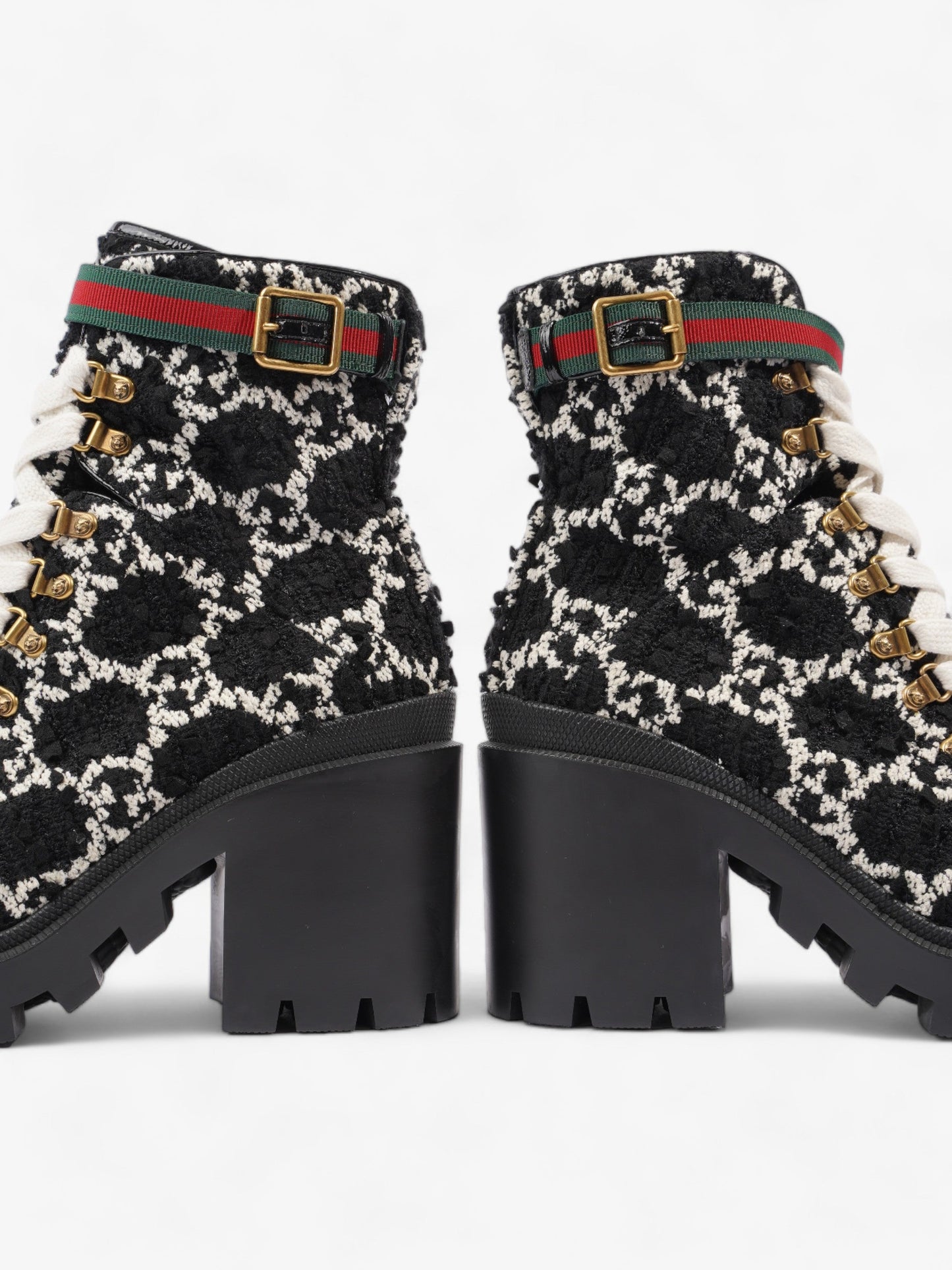Gucci Lace Up Ankle Boots 90mm Black / White Tweed EU 41 UK 7