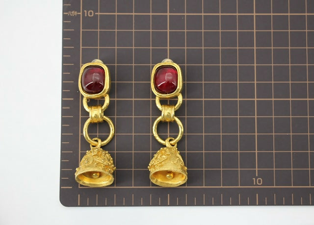 Chanel Vintage 94A Grapevine Gold-plated Red Bell Clip-on Earrings