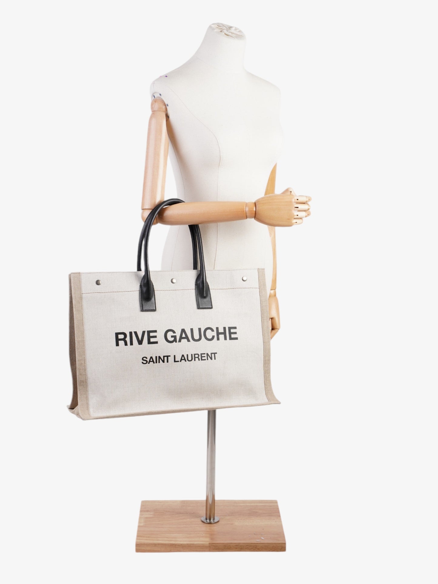 Saint Laurent Rive Gauche Tote White / Beige Cotton Large