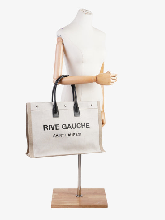 Saint Laurent Rive Gauche Tote White / Beige Cotton Large