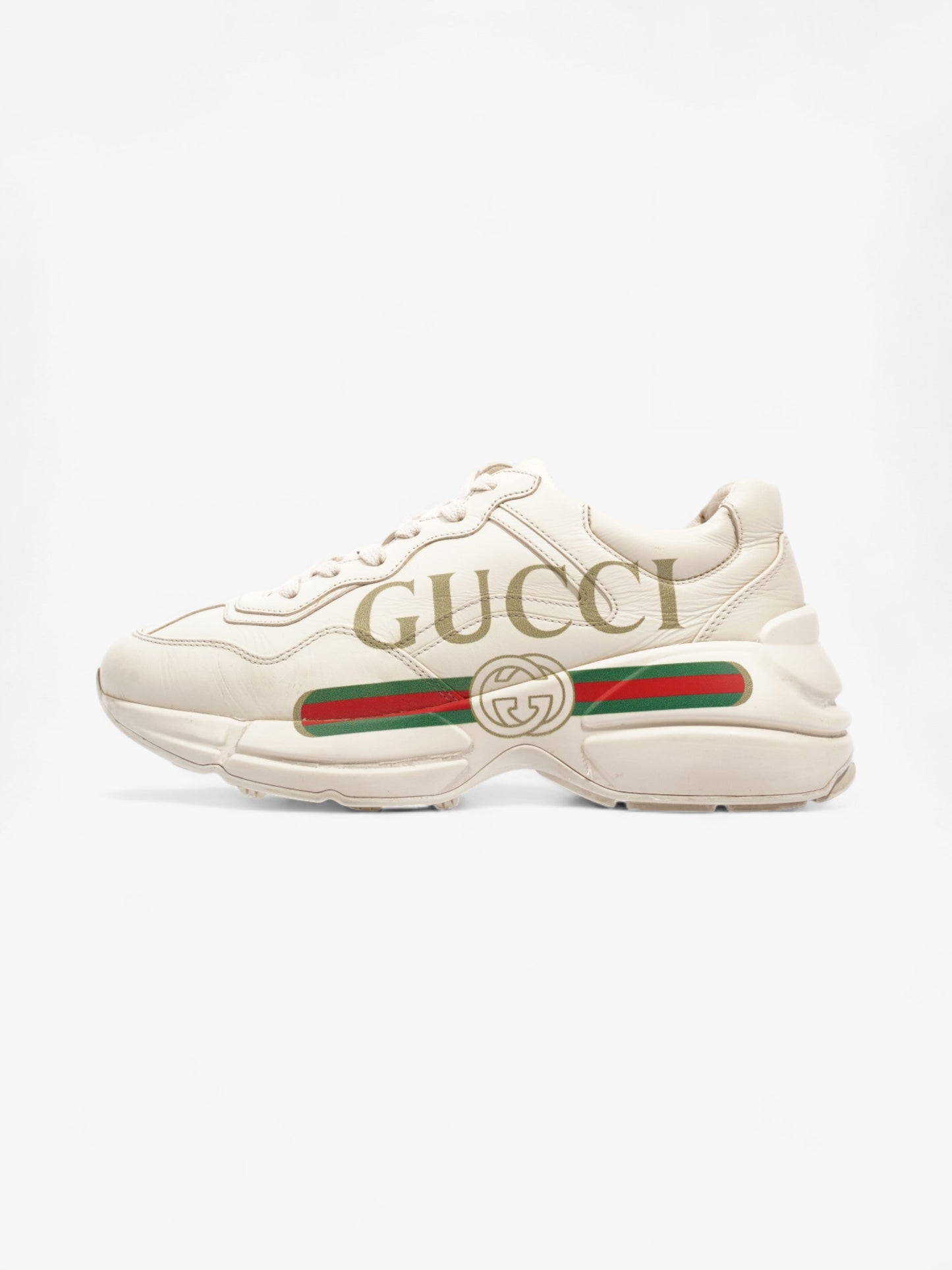 Gucci Rython Sneakers Beige / Green / Red Leather EU 38 UK 5