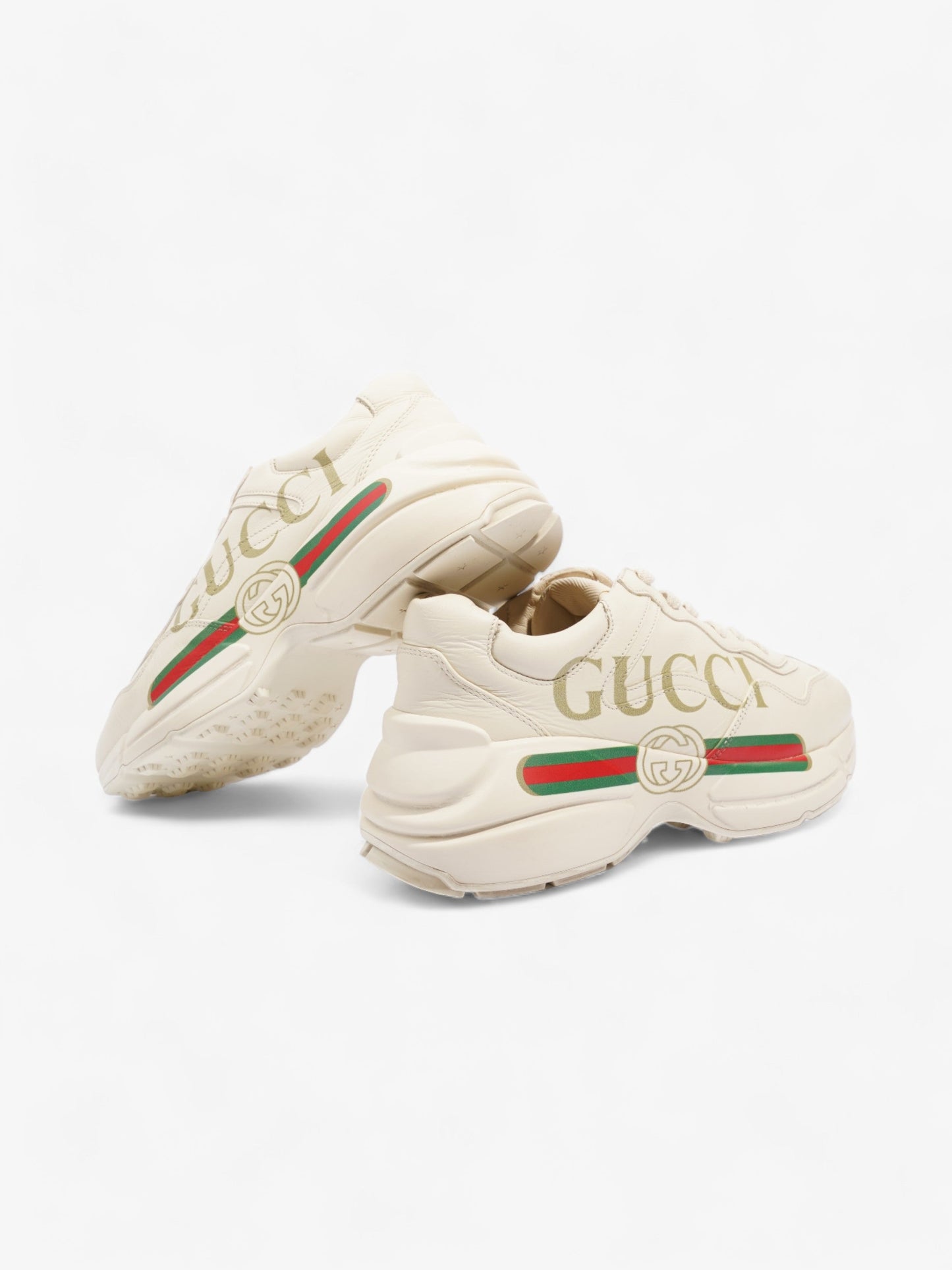 Gucci Rython Sneakers Beige / Green / Red Leather EU 38 UK 5