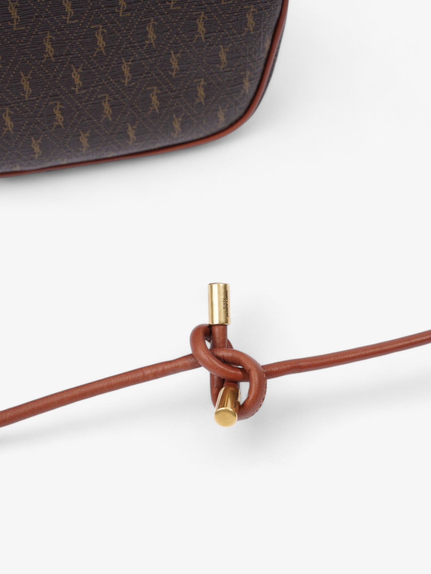 Saint Laurent Le Monogramme Camera Brown Coated Canvas