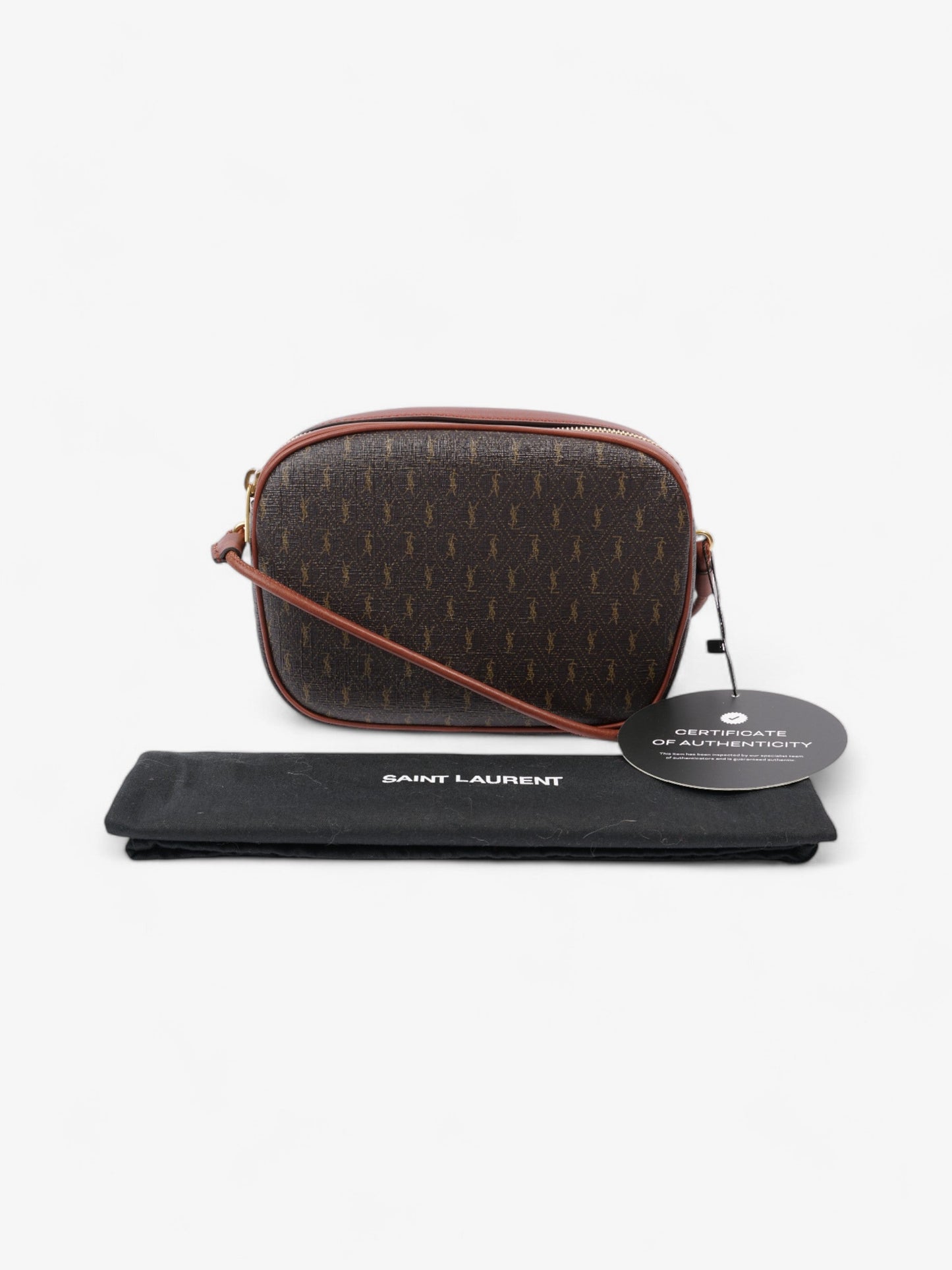Saint Laurent Le Monogramme Camera Brown Coated Canvas