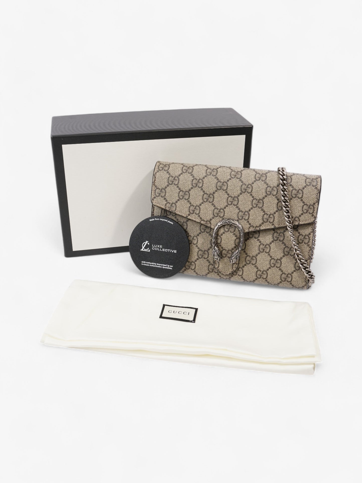 Gucci Dionysus Chain Wallet GG Supreme / Beige / Ebony Coated Canvas