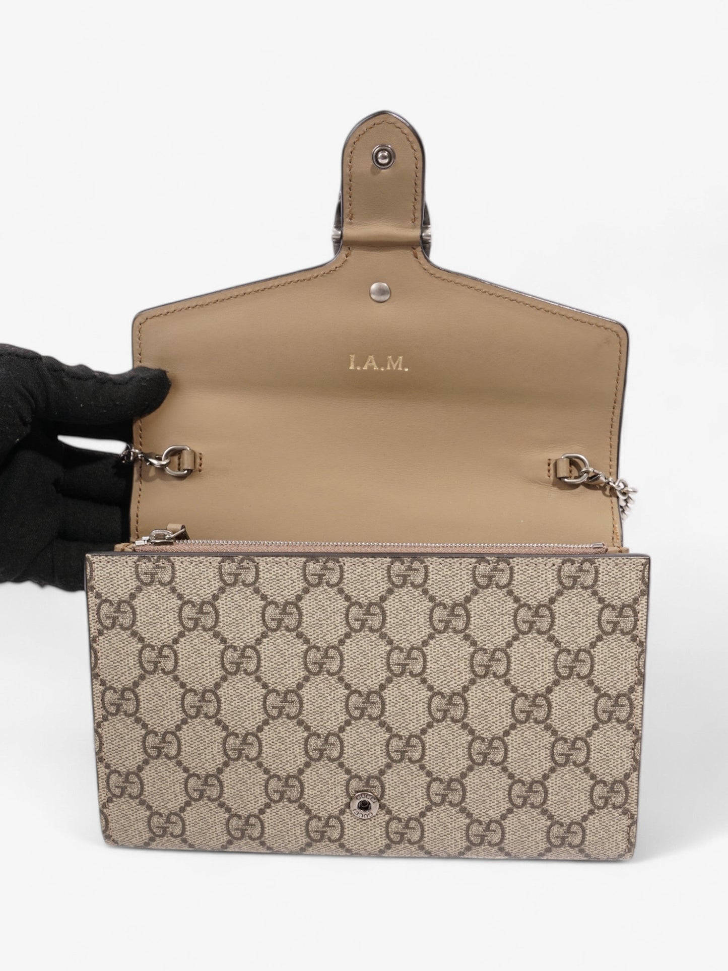Gucci Dionysus Chain Wallet GG Supreme / Beige / Ebony Coated Canvas
