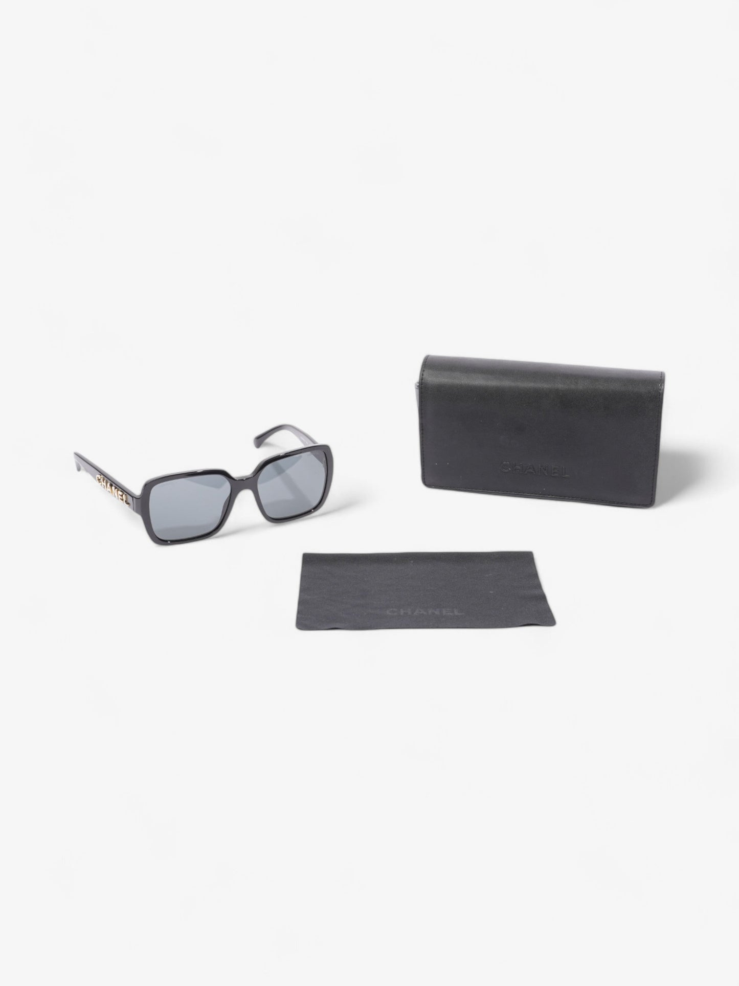 Chanel Square Framed Sunglasses Black / Gold Acetate 140mm