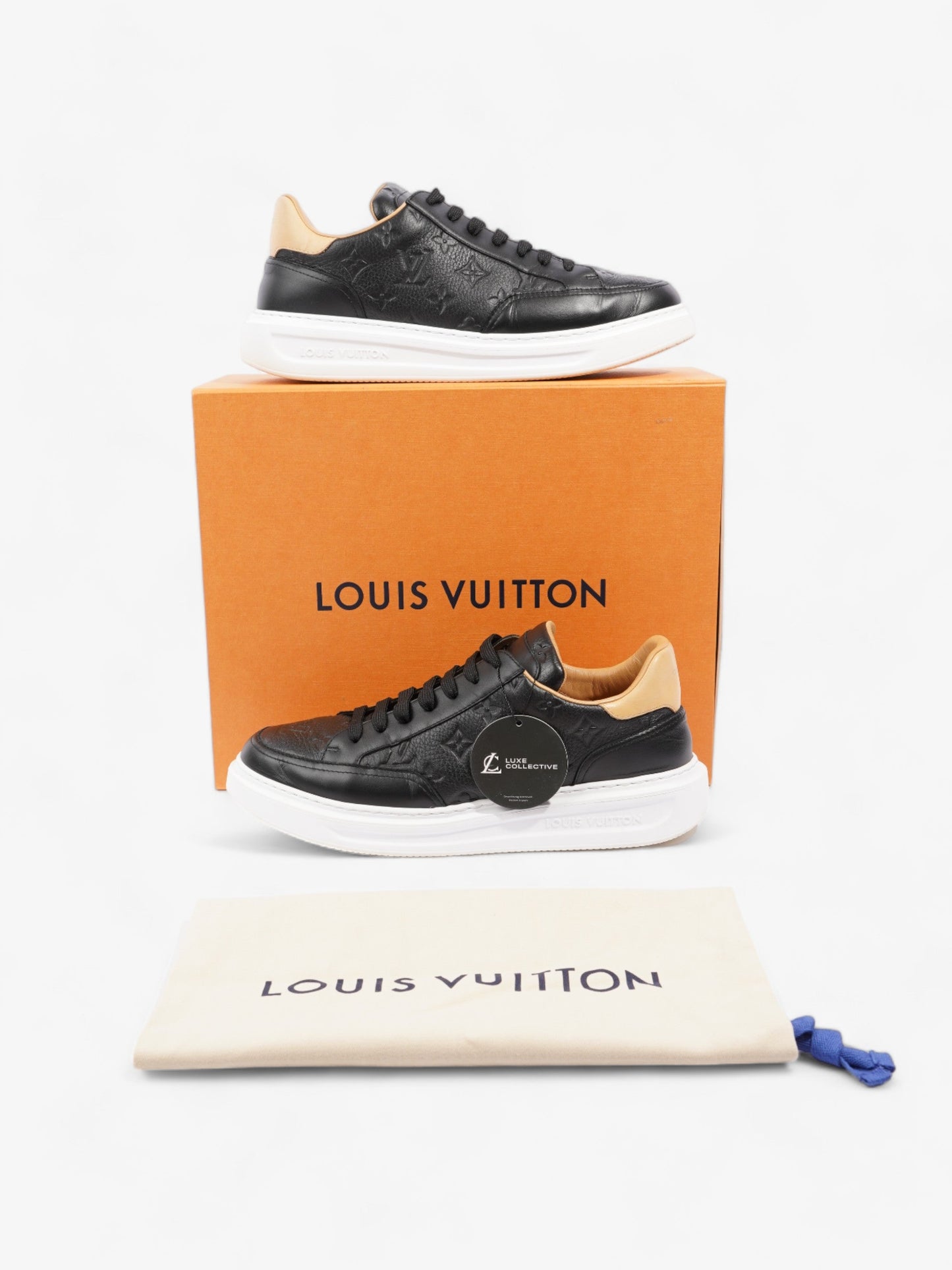 Louis Vuitton Beverly Hills Sneakers Black Monogram / Beige Calfskin Leather EU 43 UK 9