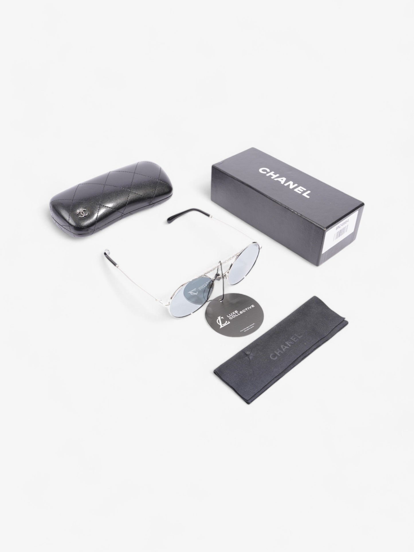 Chanel Round Sunglasses Silver Acetate 140mm