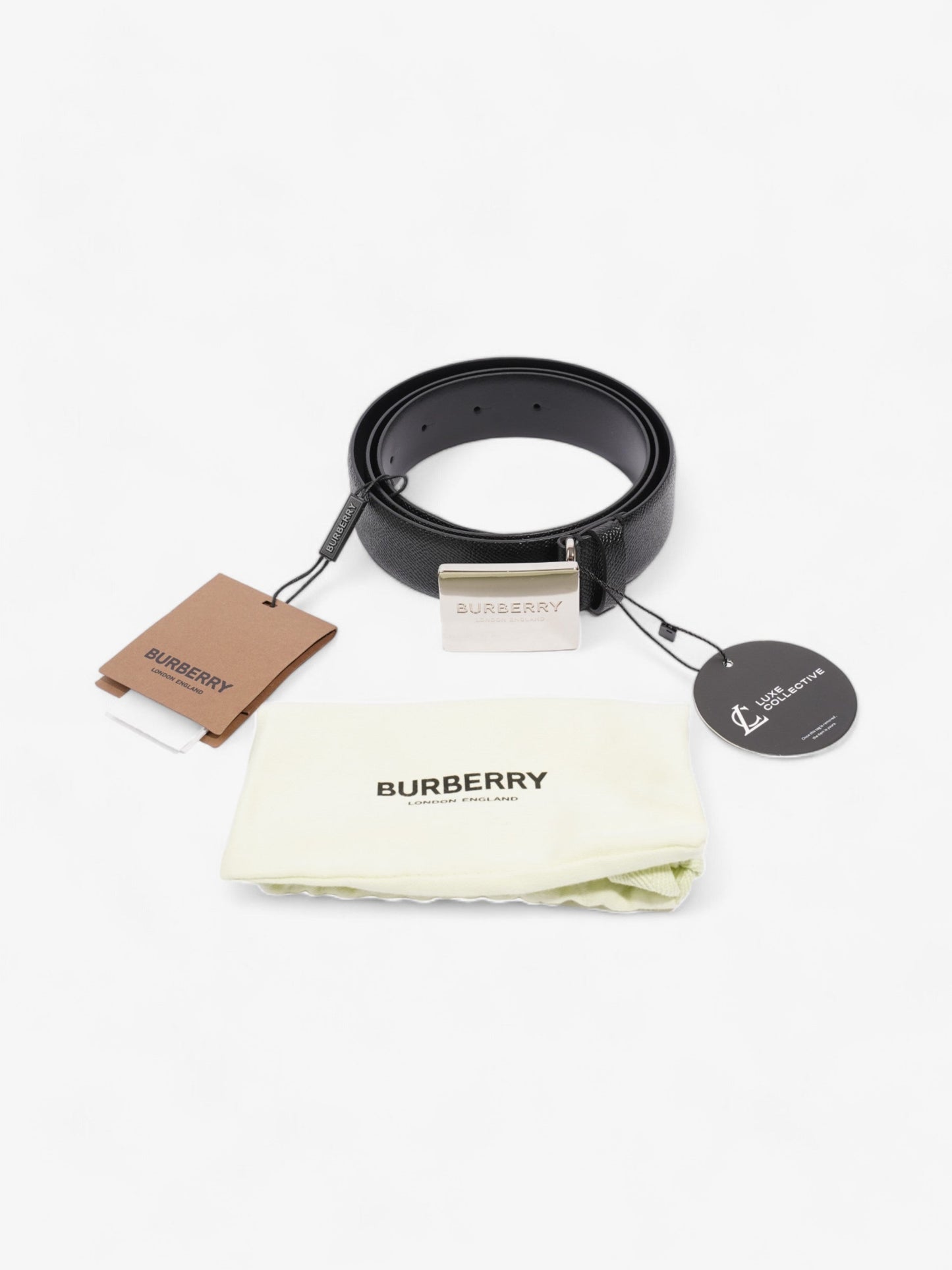 Burberry Burberry Plaque Buckle Belt Black Leather 105cm 42"