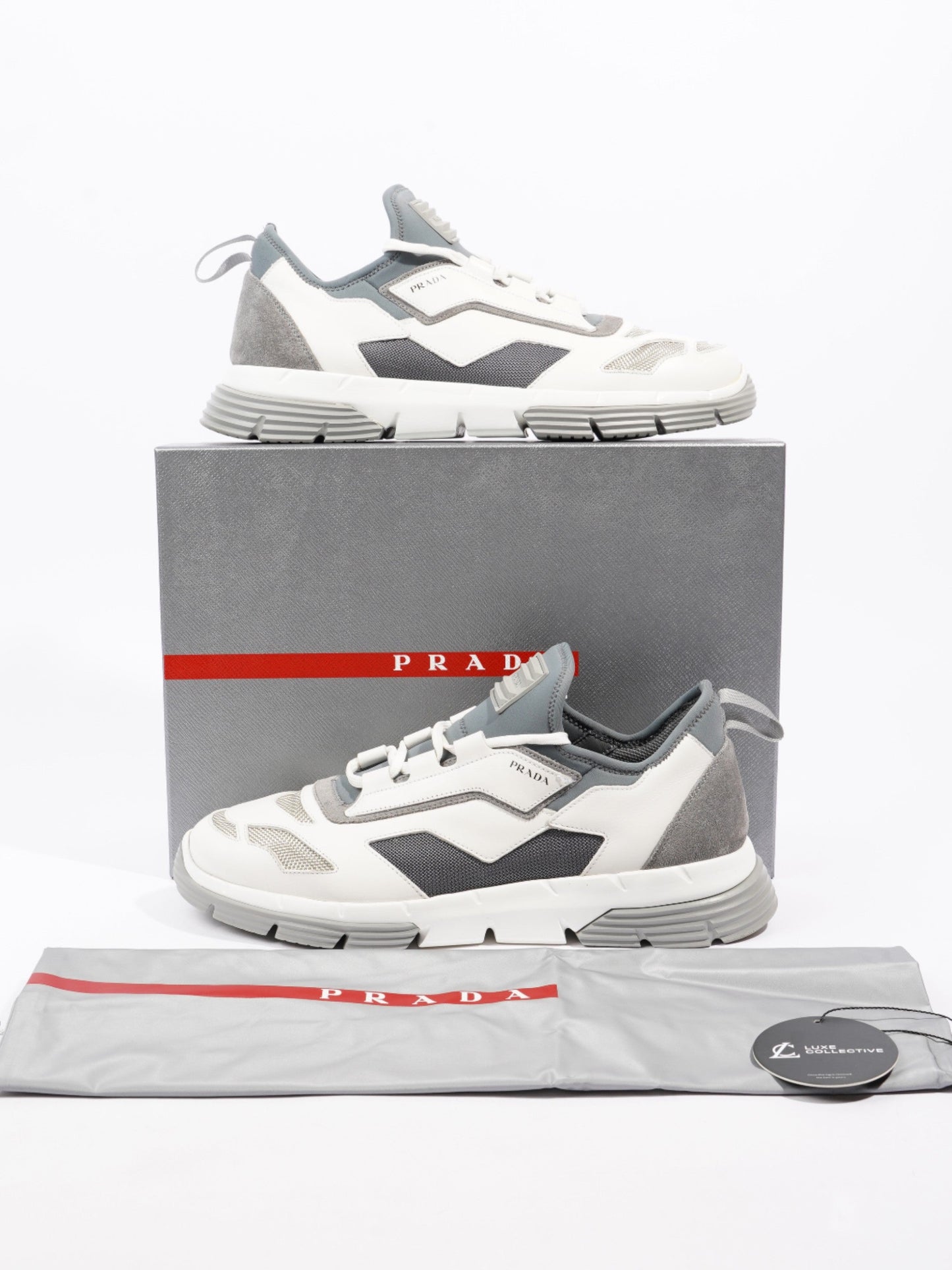 Prada Nevada Sport Low Top Sneaker White / Blue Leather EU 43.5 UK 9.5
