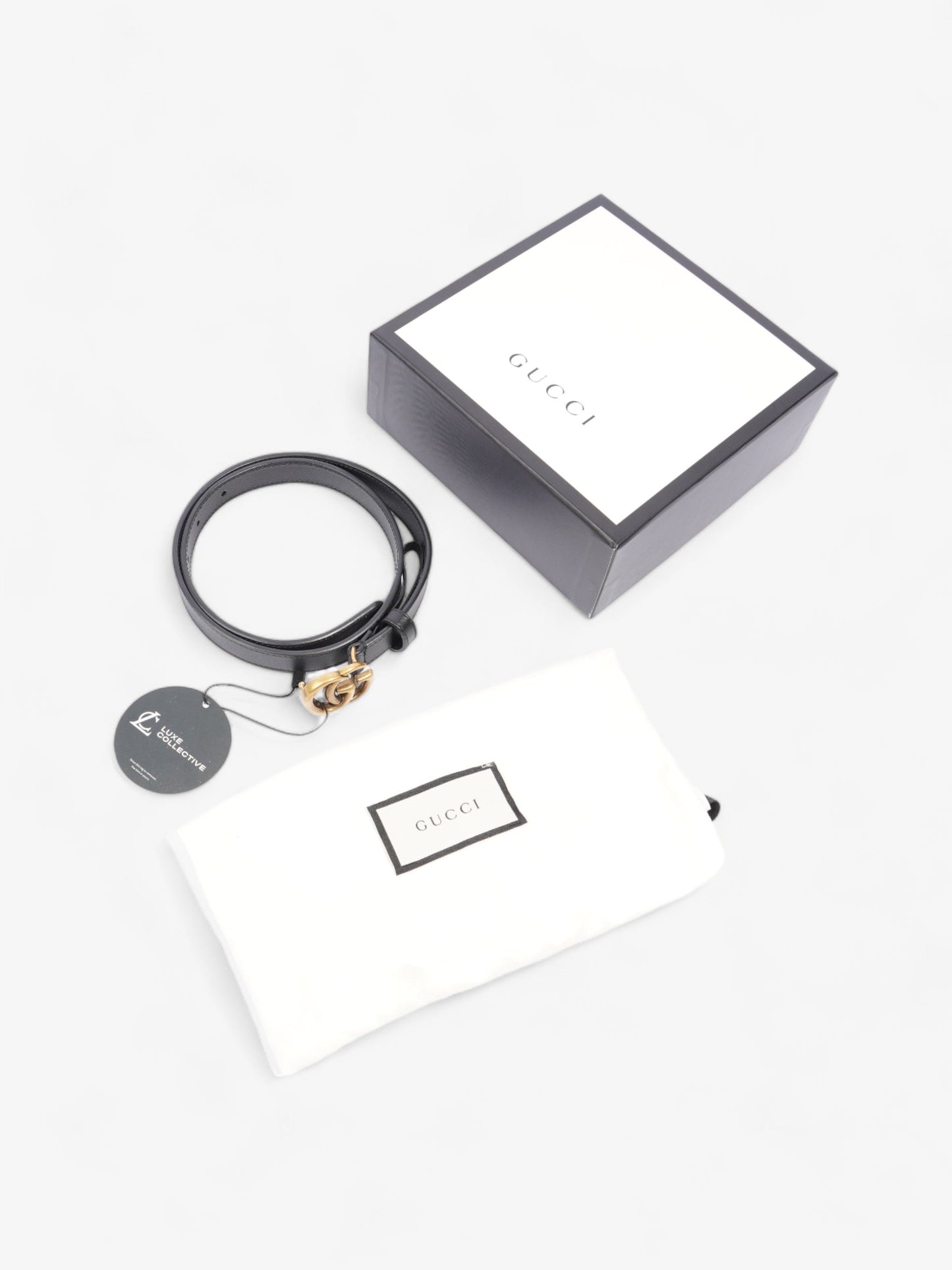 Gucci GG Marmont Thin Belt Black Leather 70cm 28"