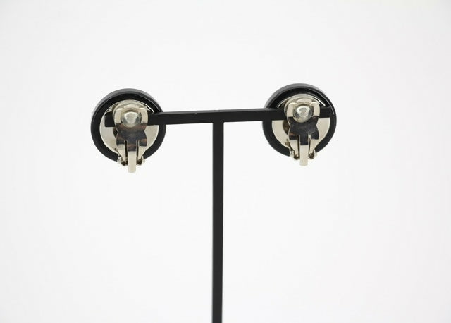 Chanel Vintage 01P Resin Black Hoop Mirror Clip-on Earrings