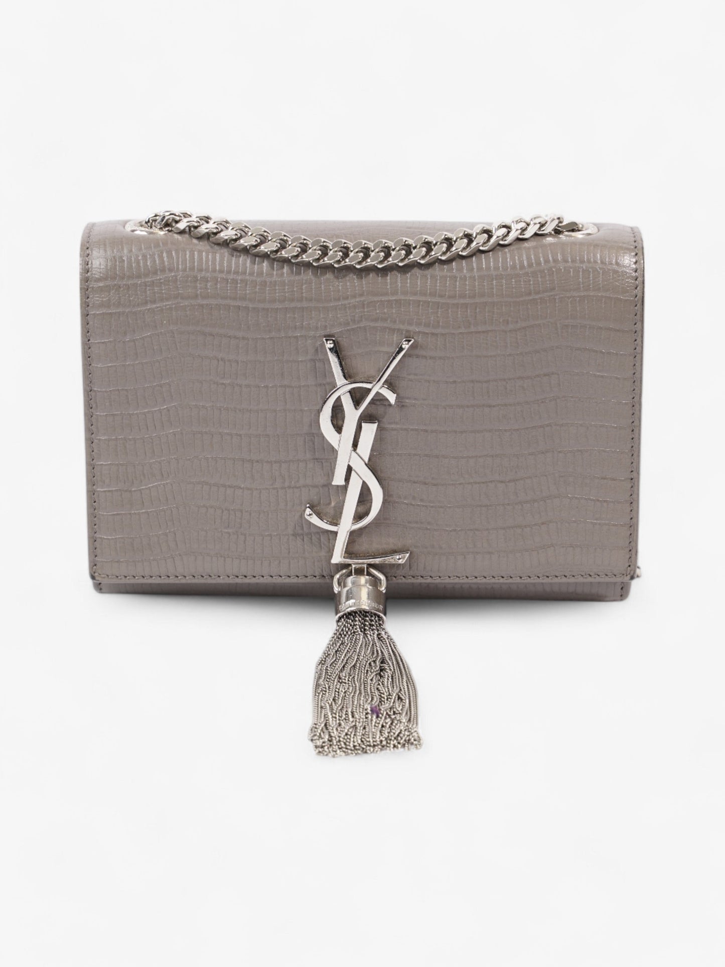Saint Laurent Kate Tassel Grey Embossed Leather Small