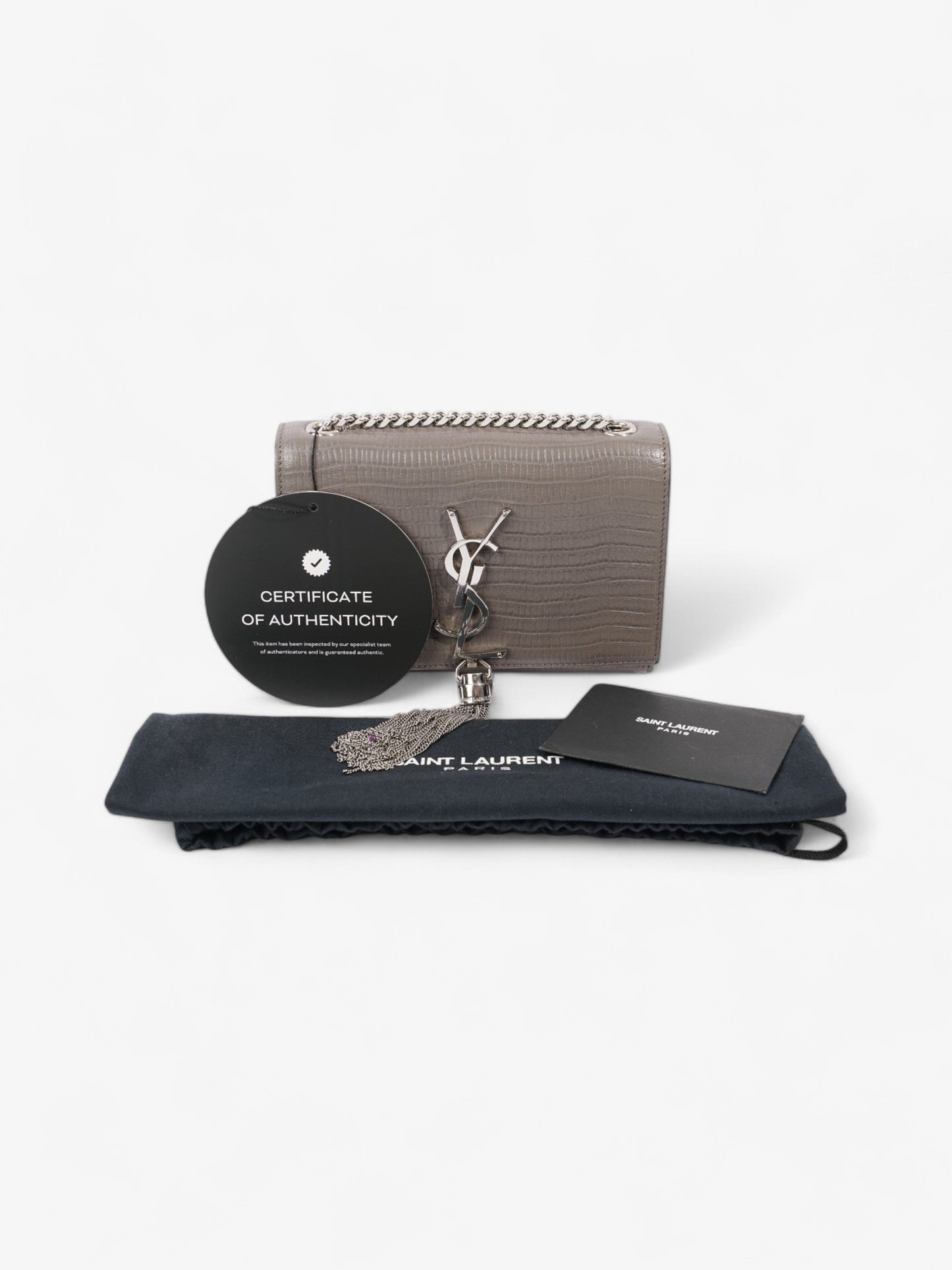 Saint Laurent Kate Tassel Grey Embossed Leather Small