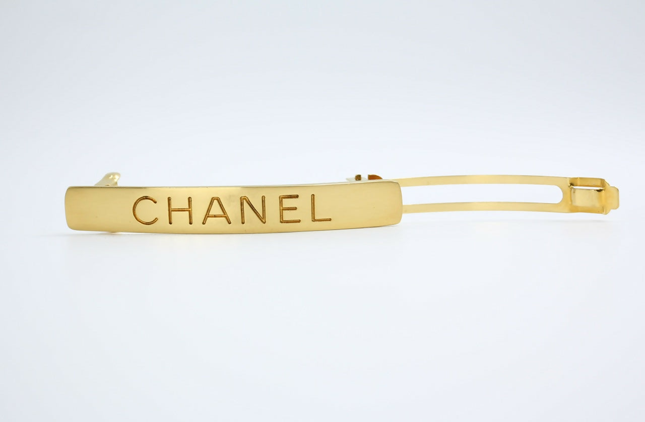 Chanel Vintage 98A Matte Gold-plated ‘CHANEL’ Hairpin
