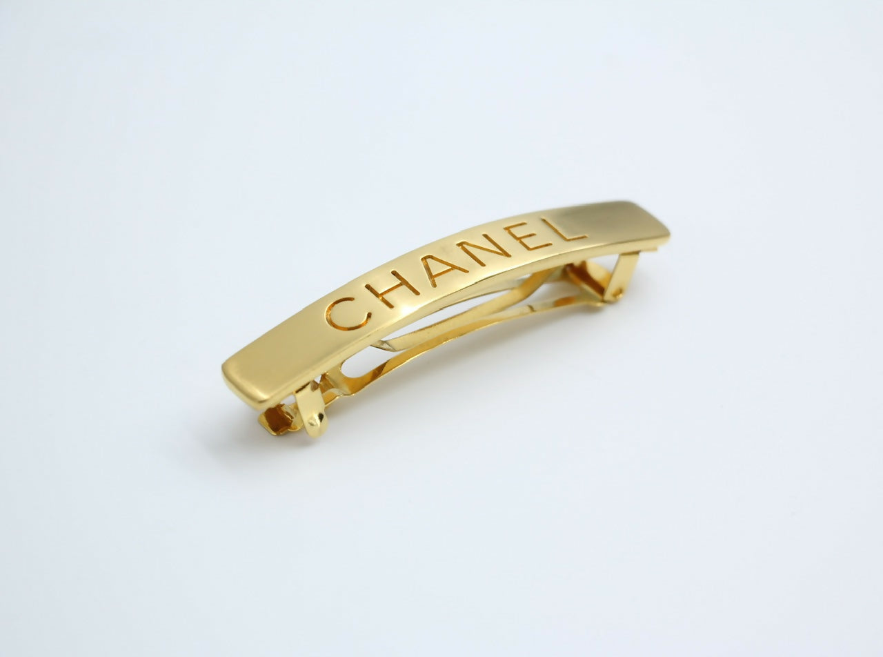 Chanel Vintage 98A Matte Gold-plated ‘CHANEL’ Hairpin