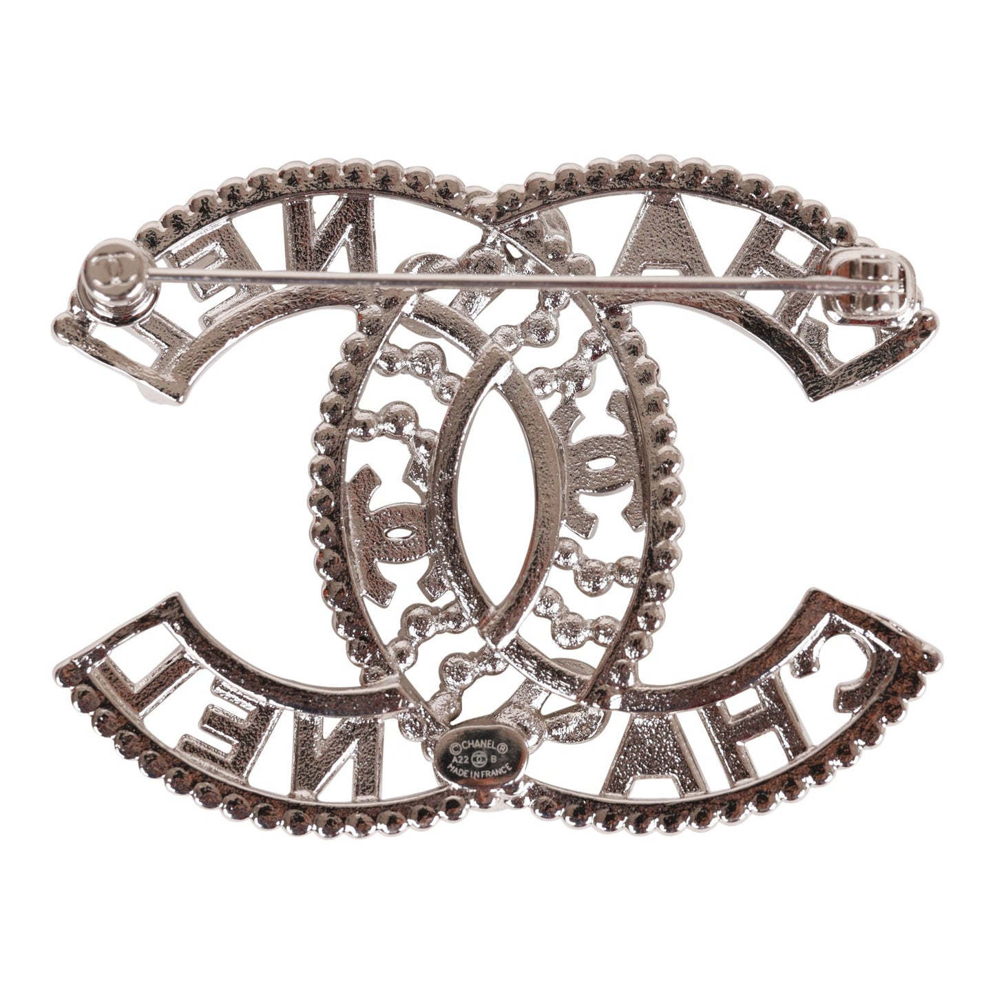 Chanel Crystal Bow CC Silver Brooch