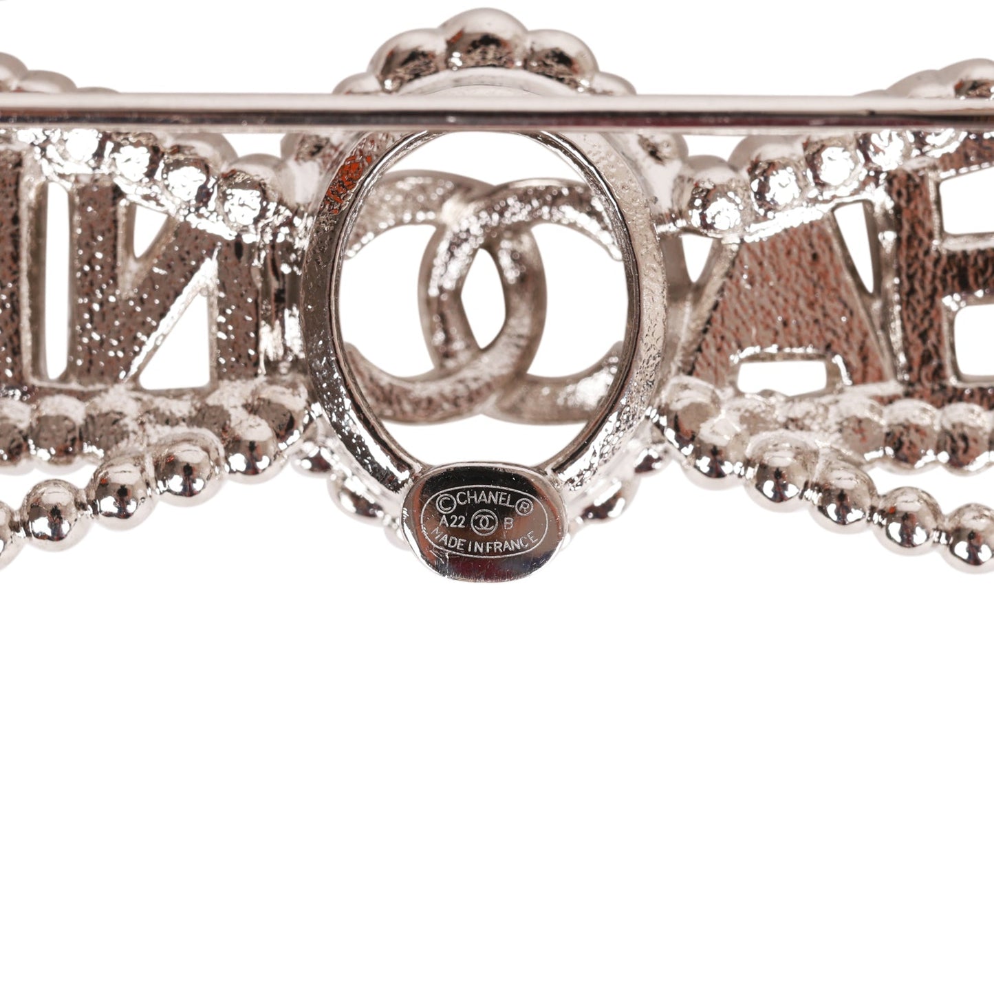Chanel Crystal Bow CC Silver Brooch