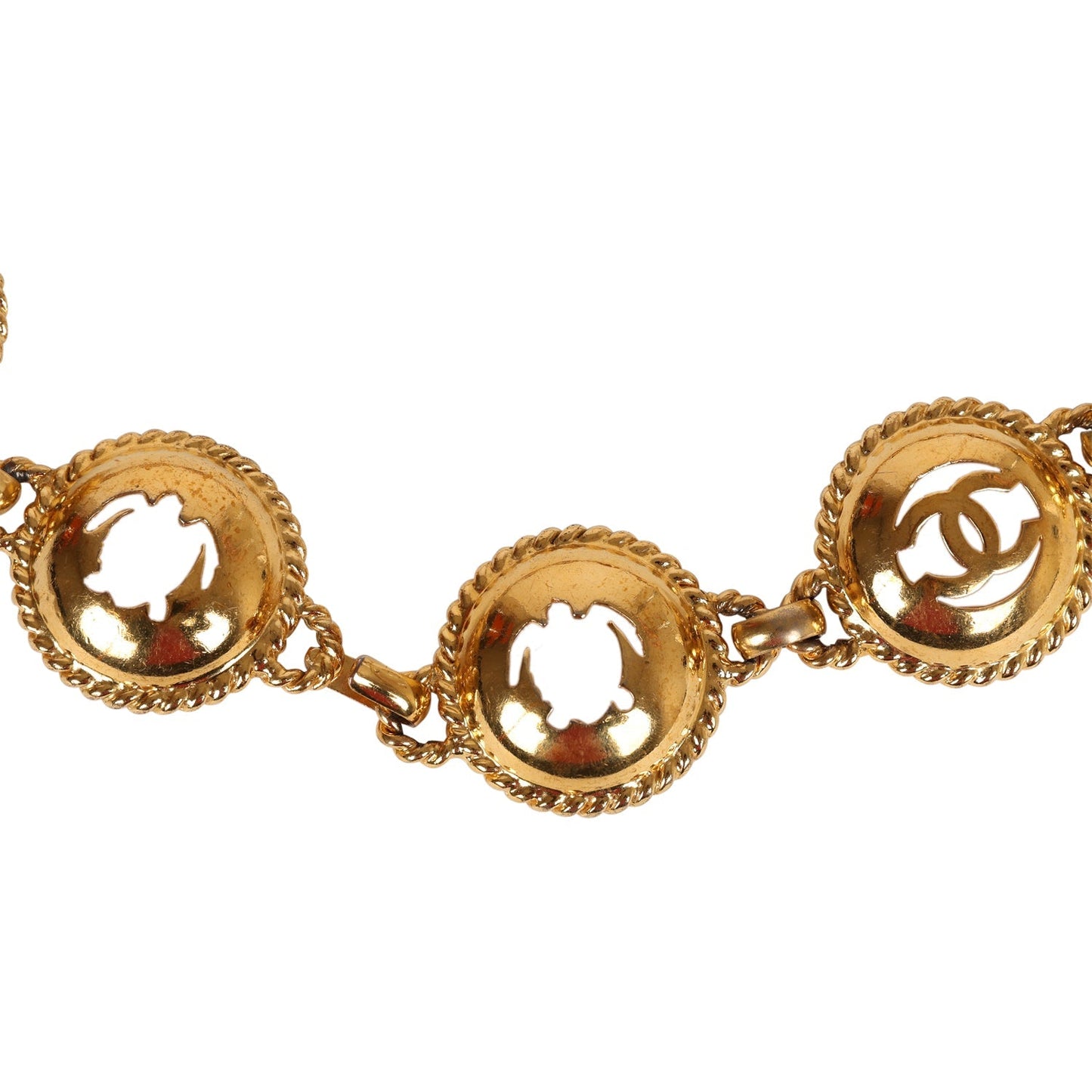 Chanel Vintage 24K Gold Plated Round Cutout Lucky Charms Chain Belt