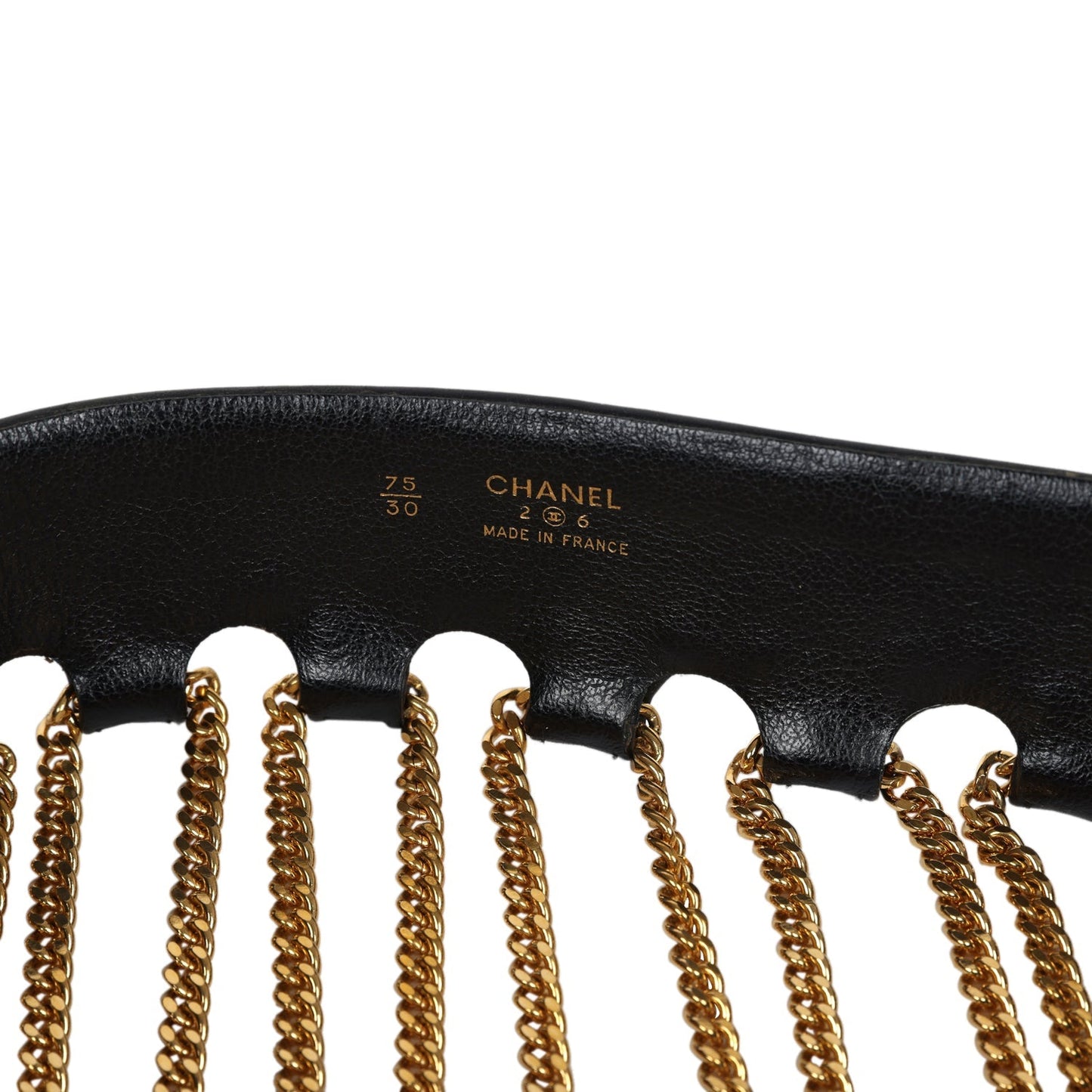 Chanel Vintage 24K Gold Plated Fringe Chain Leather Belt Black Leather