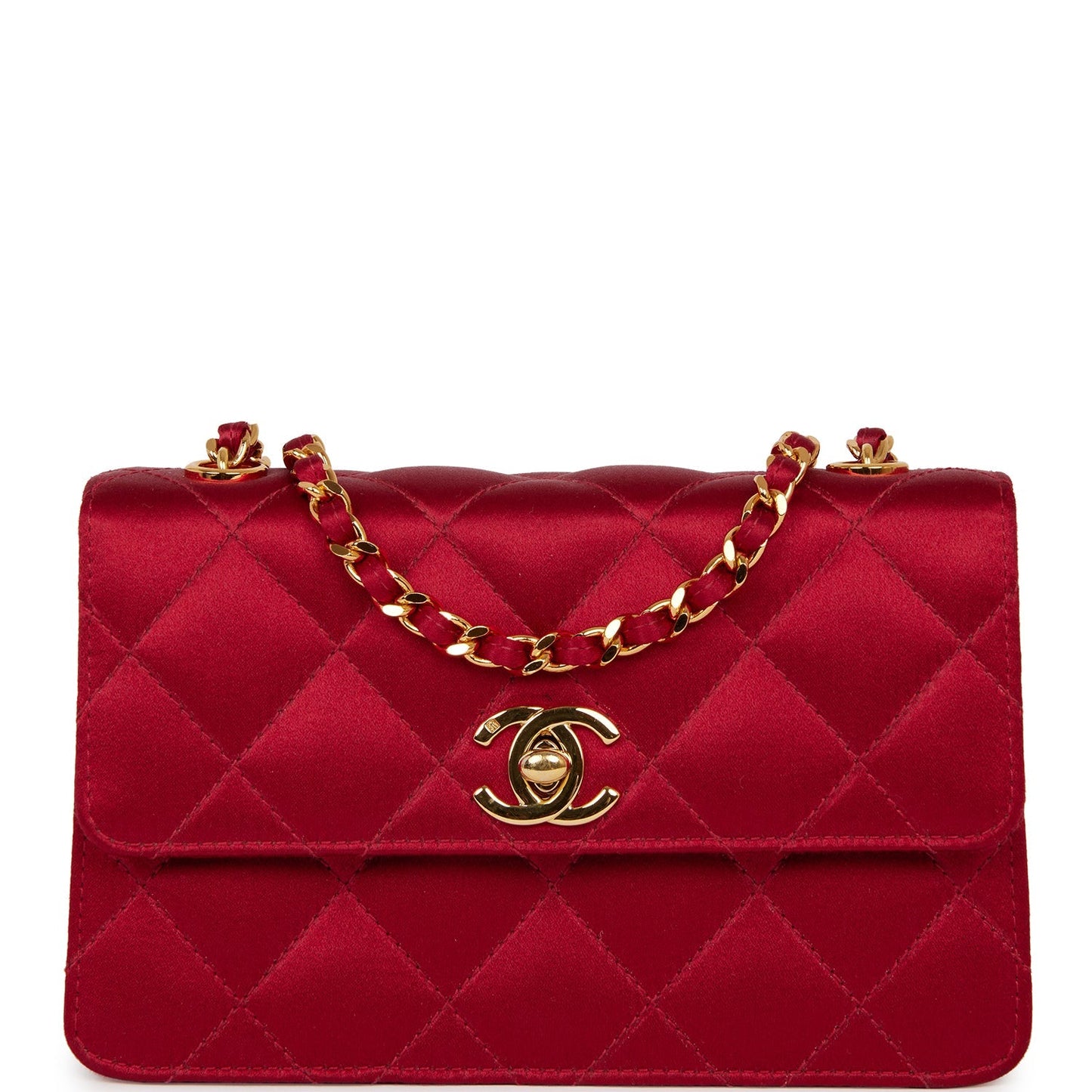 Chanel Vintage Mini Flap Bag Red Satin Gold Hardware