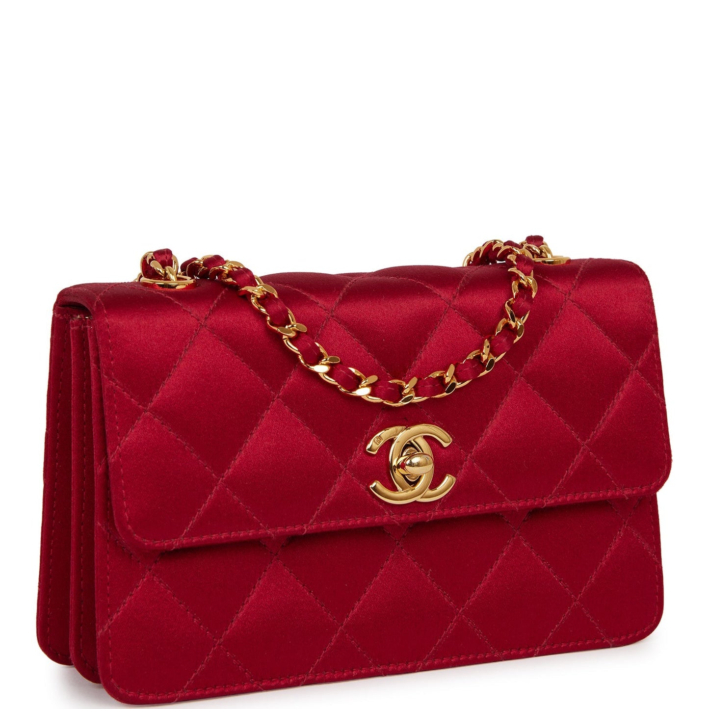Chanel Vintage Mini Flap Bag Red Satin Gold Hardware