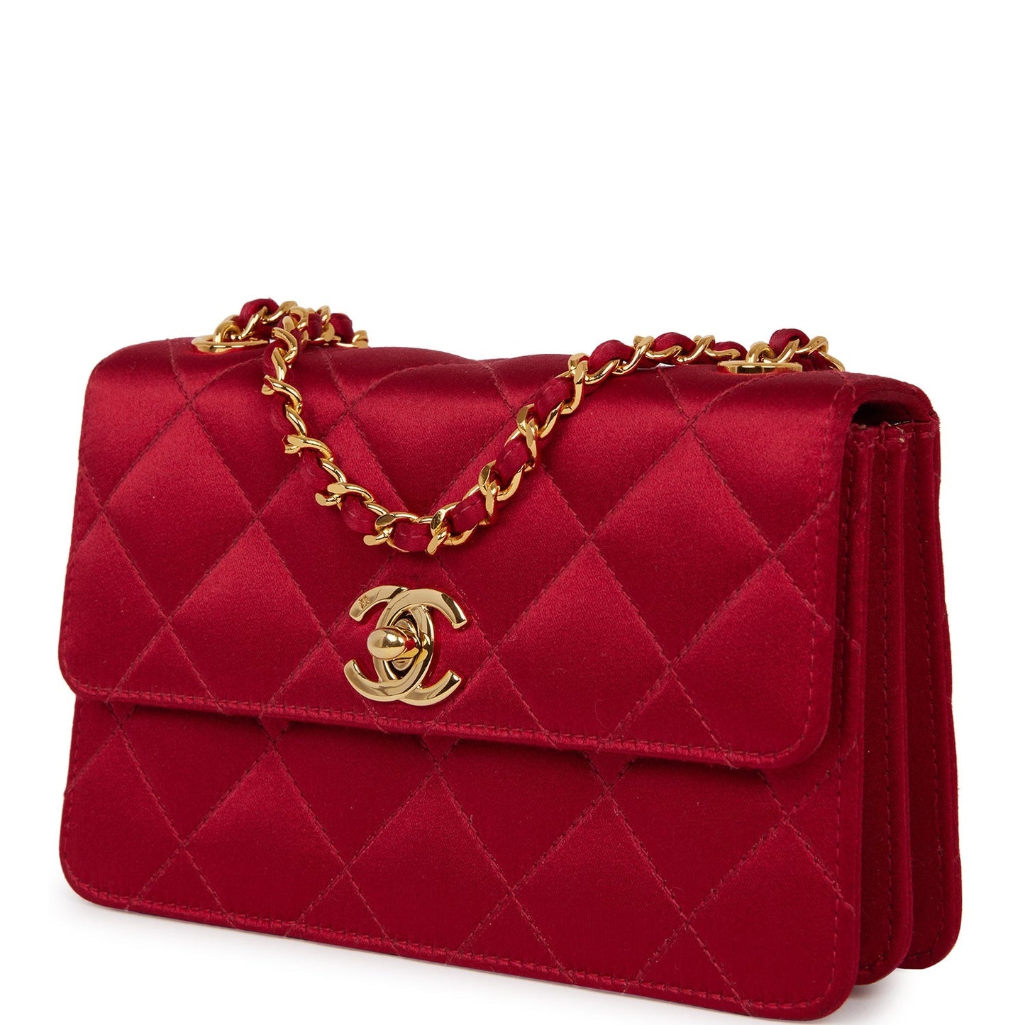 Chanel Vintage Mini Flap Bag Red Satin Gold Hardware
