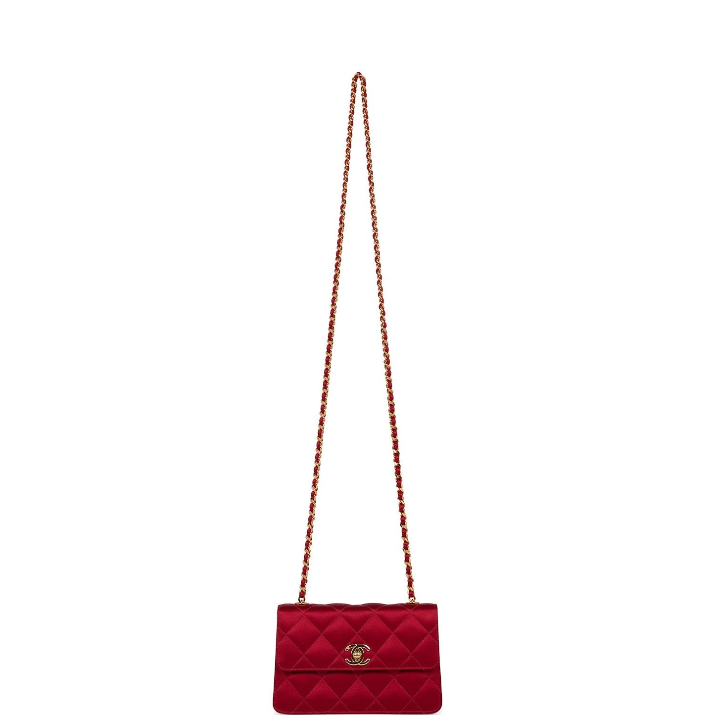 Chanel Vintage Mini Flap Bag Red Satin Gold Hardware