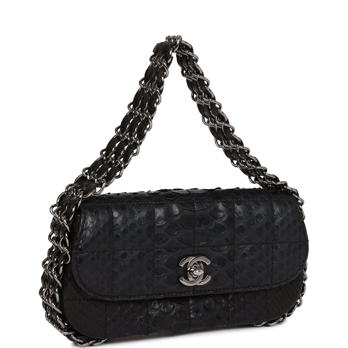 Chanel Vintage Mini Flap Bag Black Python Silver Hardware