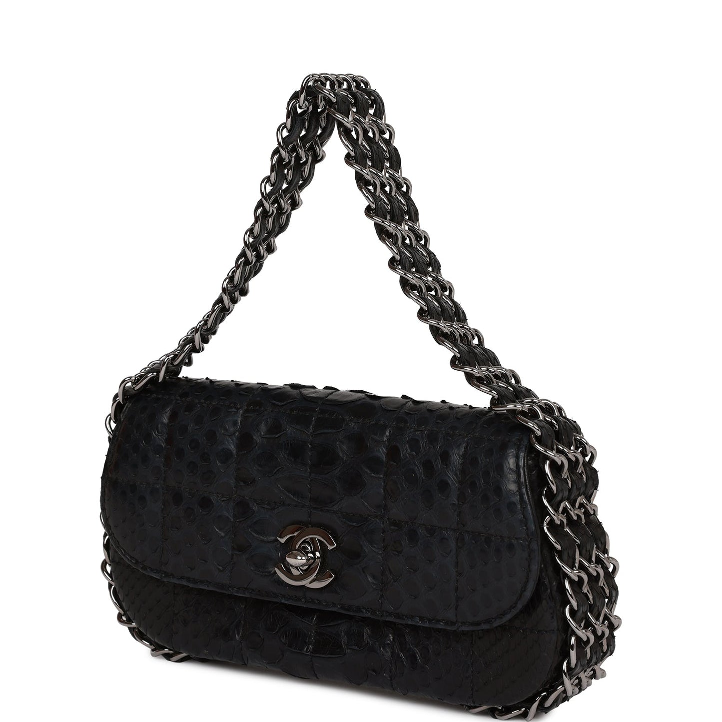 Chanel Vintage Mini Flap Bag Black Python Silver Hardware