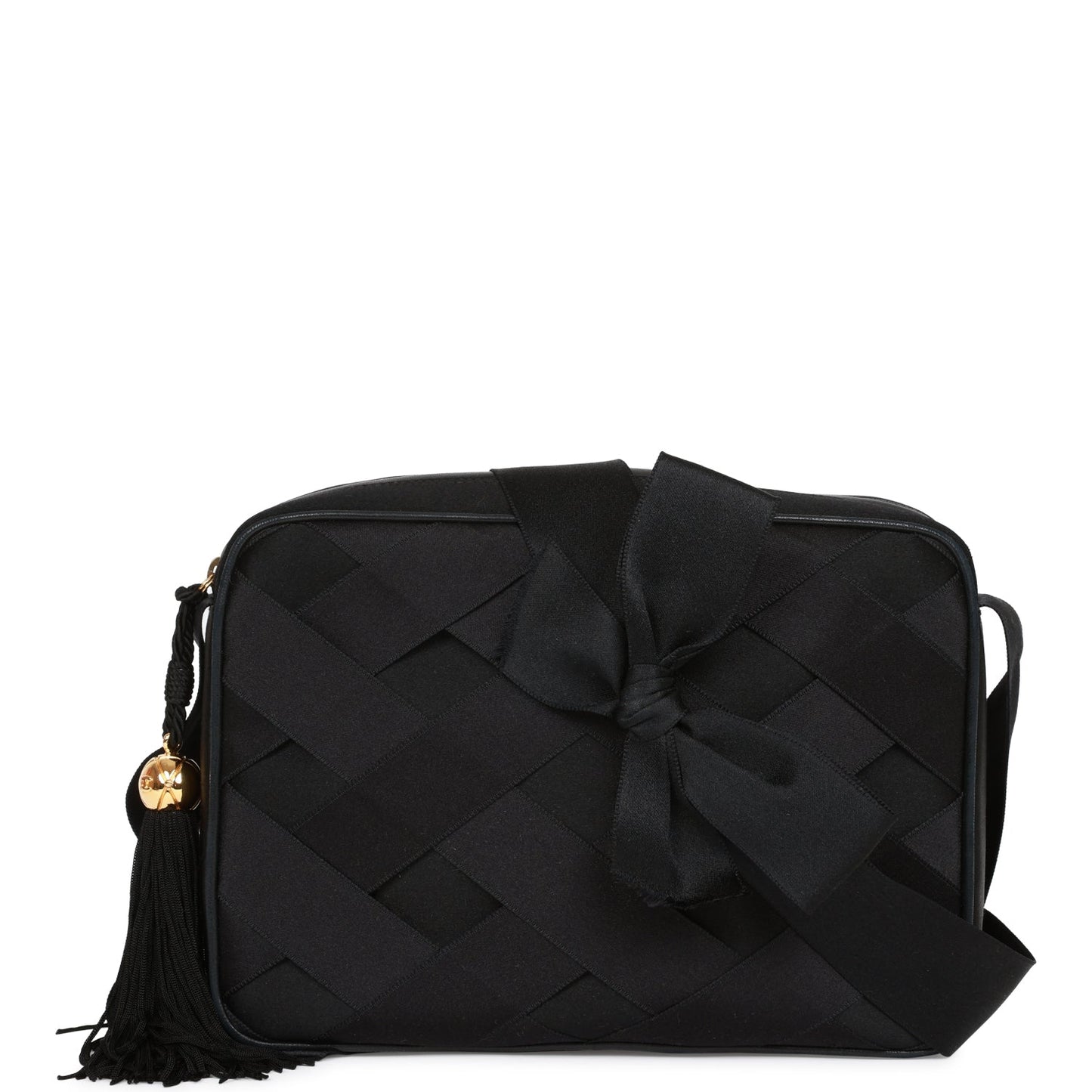 Chanel Vintage Ribbon Camera Bag Black Satin Gold Hardware
