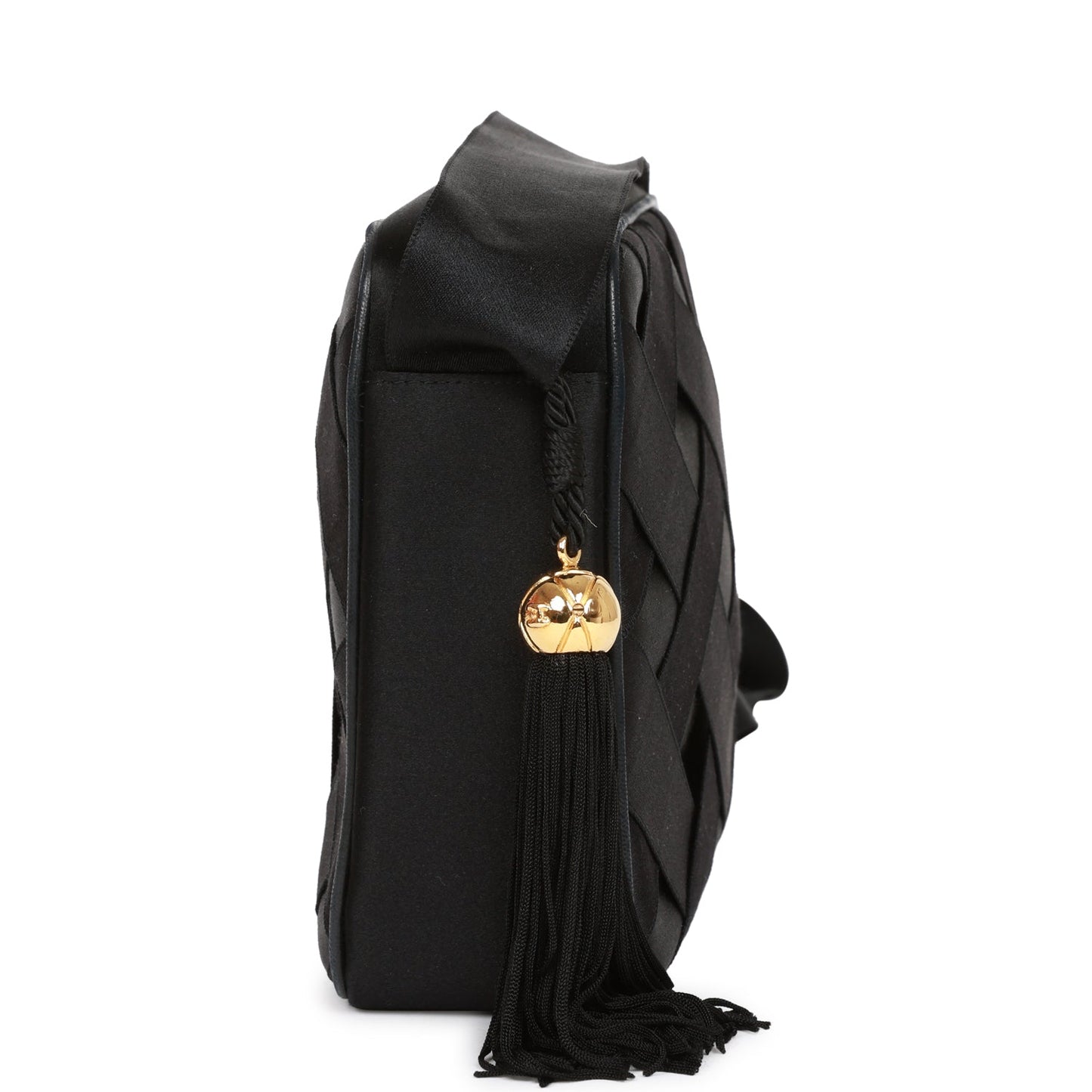 Chanel Vintage Ribbon Camera Bag Black Satin Gold Hardware