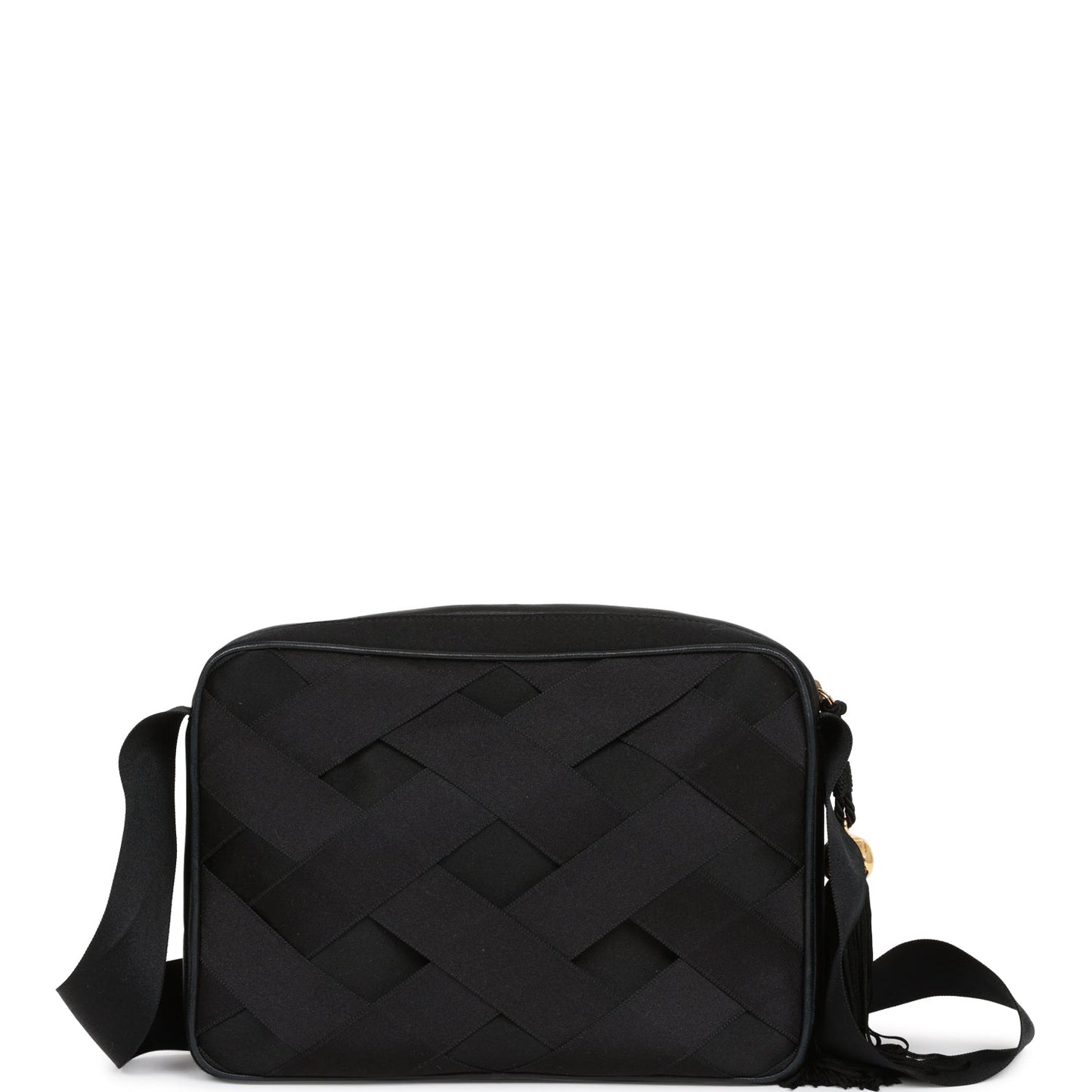 Chanel Vintage Ribbon Camera Bag Black Satin Gold Hardware