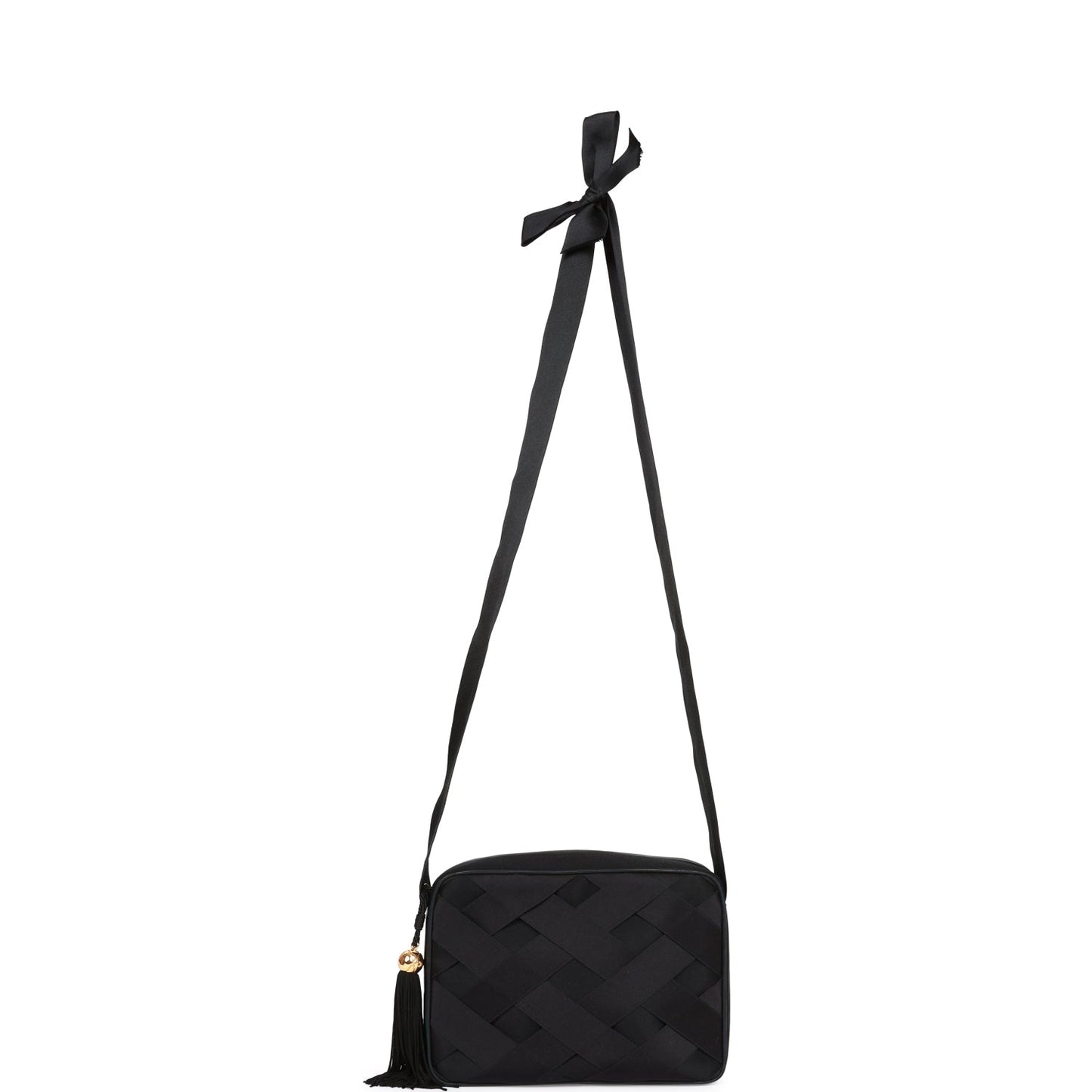 Chanel Vintage Ribbon Camera Bag Black Satin Gold Hardware