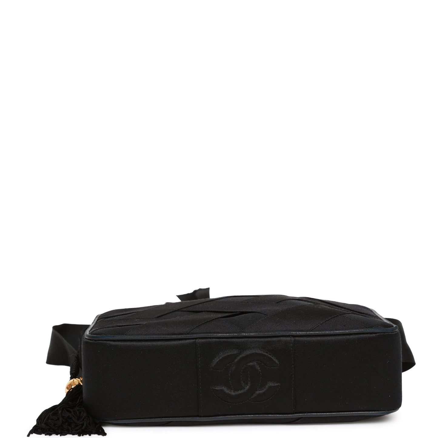 Chanel Vintage Ribbon Camera Bag Black Satin Gold Hardware